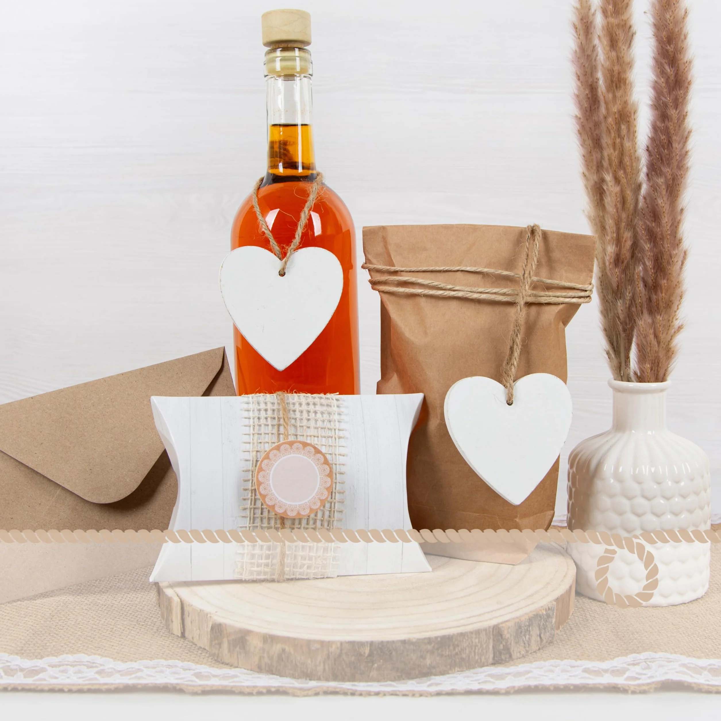 Corazones Madera Colgantes Blancos 7 cm 10 Unidades Adornos Decorativos