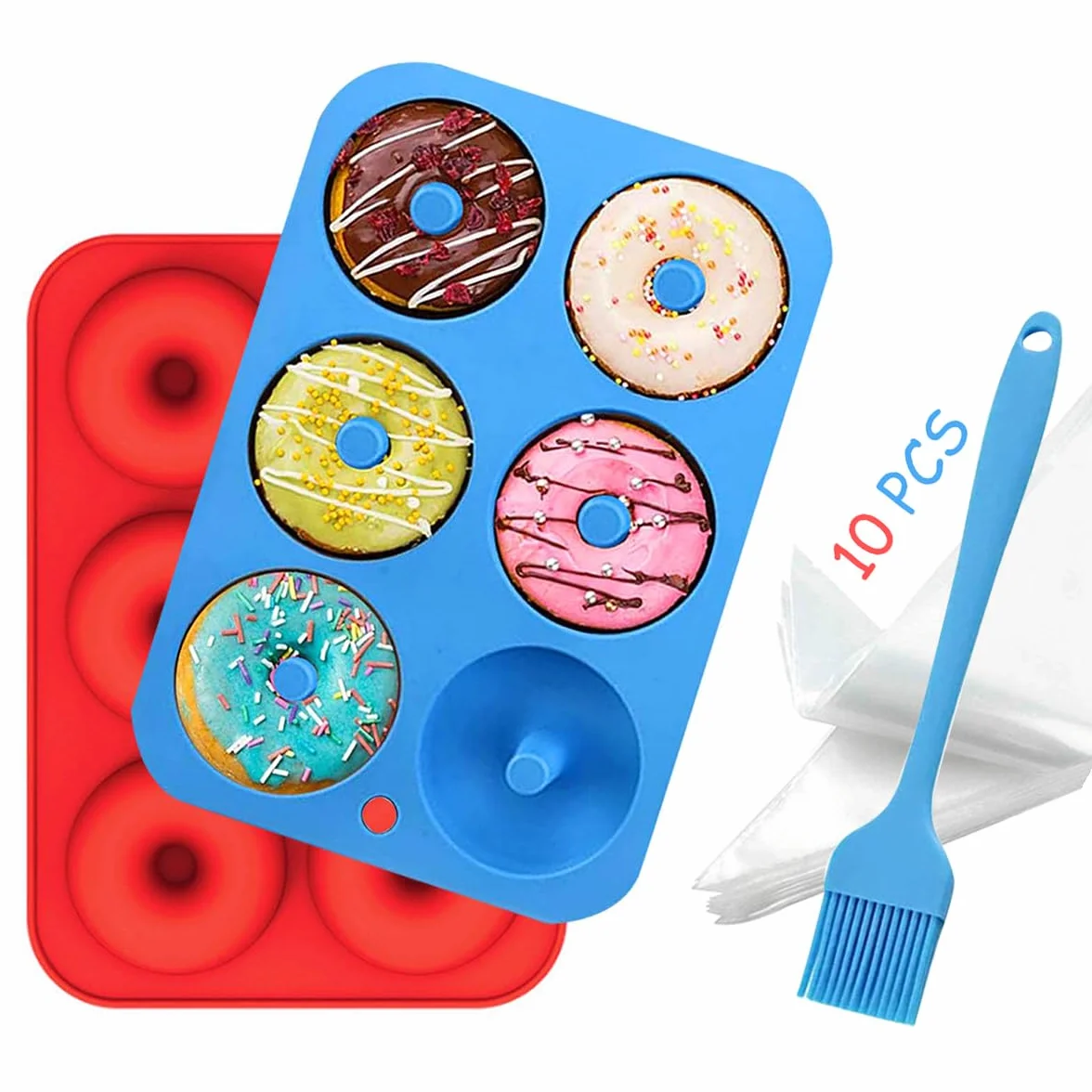 Molde para Donut de Silicona, 2 Piezas, con 10 Bolsas de Pastelería para Pasteles, Galletas, Bagels
