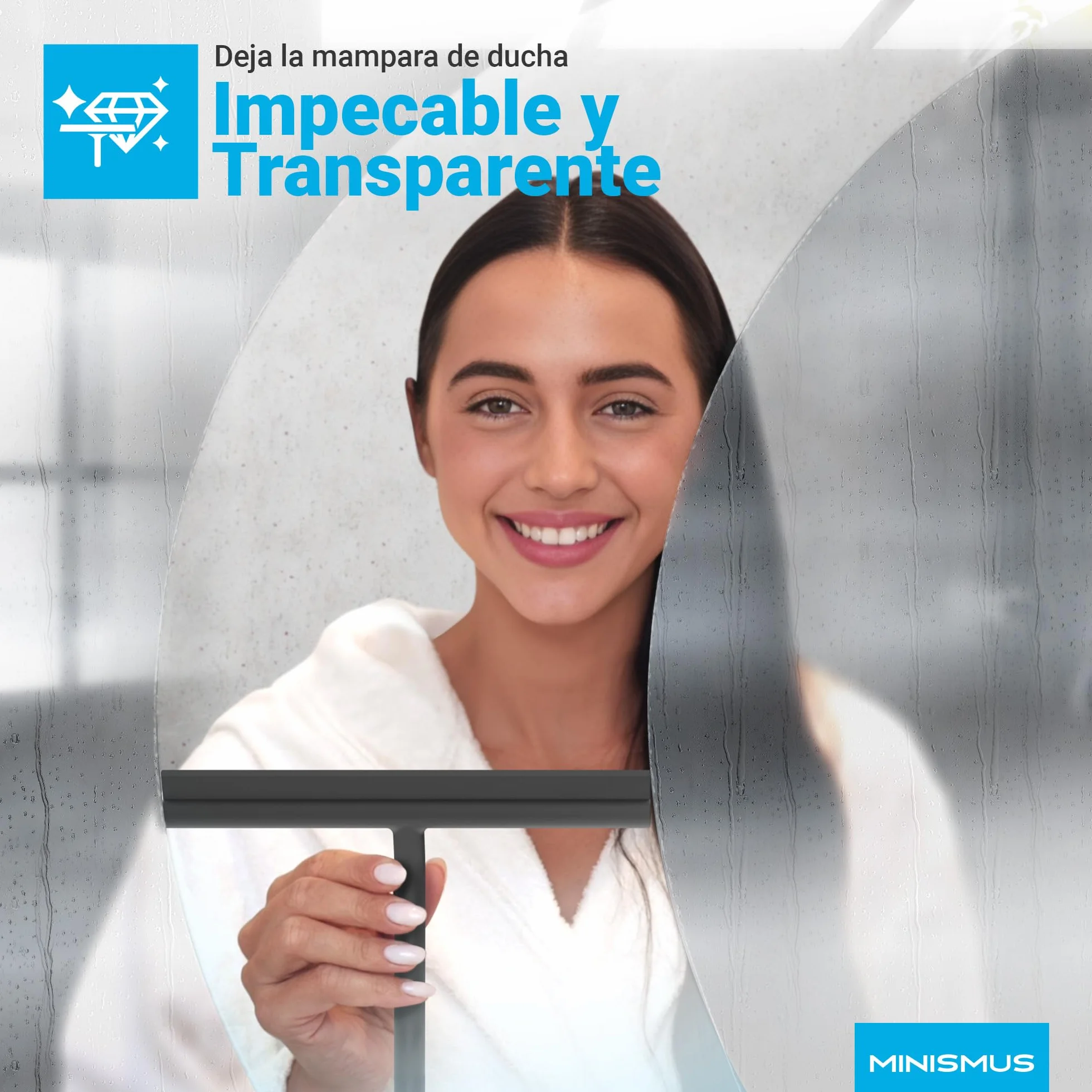 Limpiacristales para Ducha 21 cm Negro Incluye Soporte magnético sin taladrar Autoadhesivo