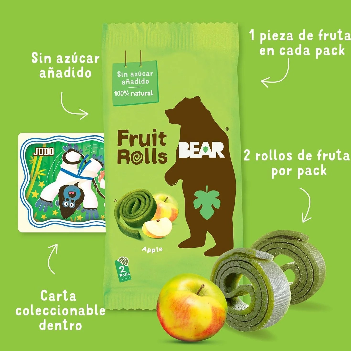 BEAR Rollitos de Fruta Sabor Manzana 100% Naturales Snacks 18 bolsitas 20g 360g