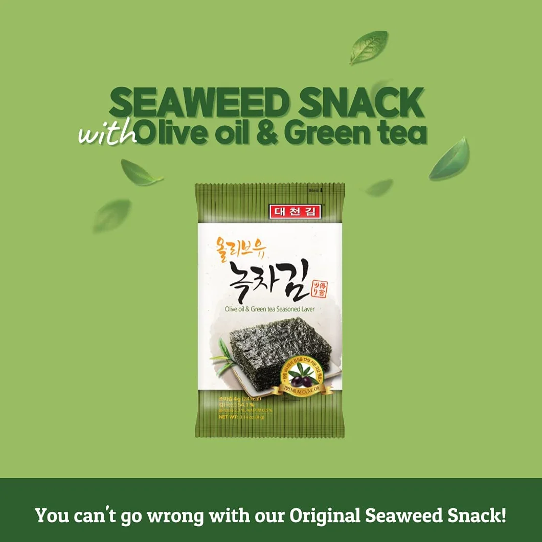 Daechun Snack de algas marinas Original Sea Salt Green Tea Powder Paquete de 20