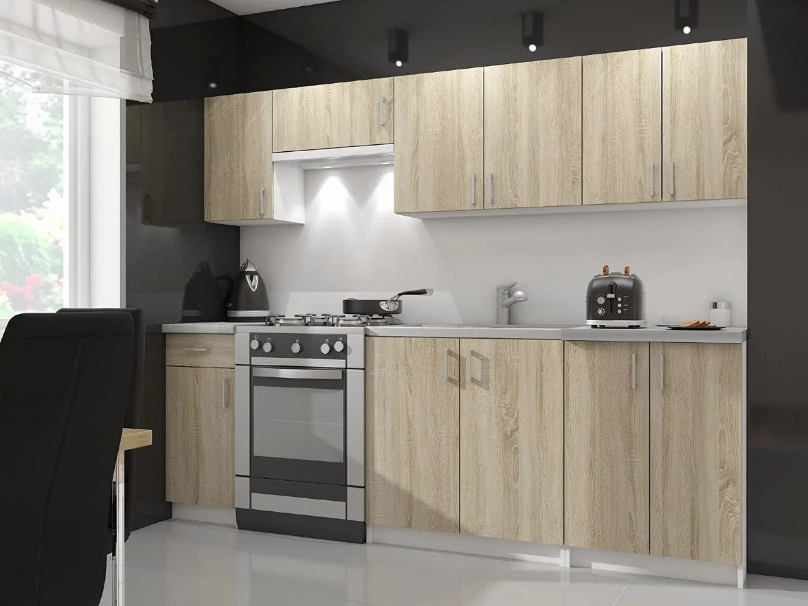 AKORD Mueble de Cocina S50 con encimera Lima Blanco, 50 cm, 1 Puerta, 1 cajón, Roble Sonoma, Mate, 2 estantes, 50x44,5x82 cm