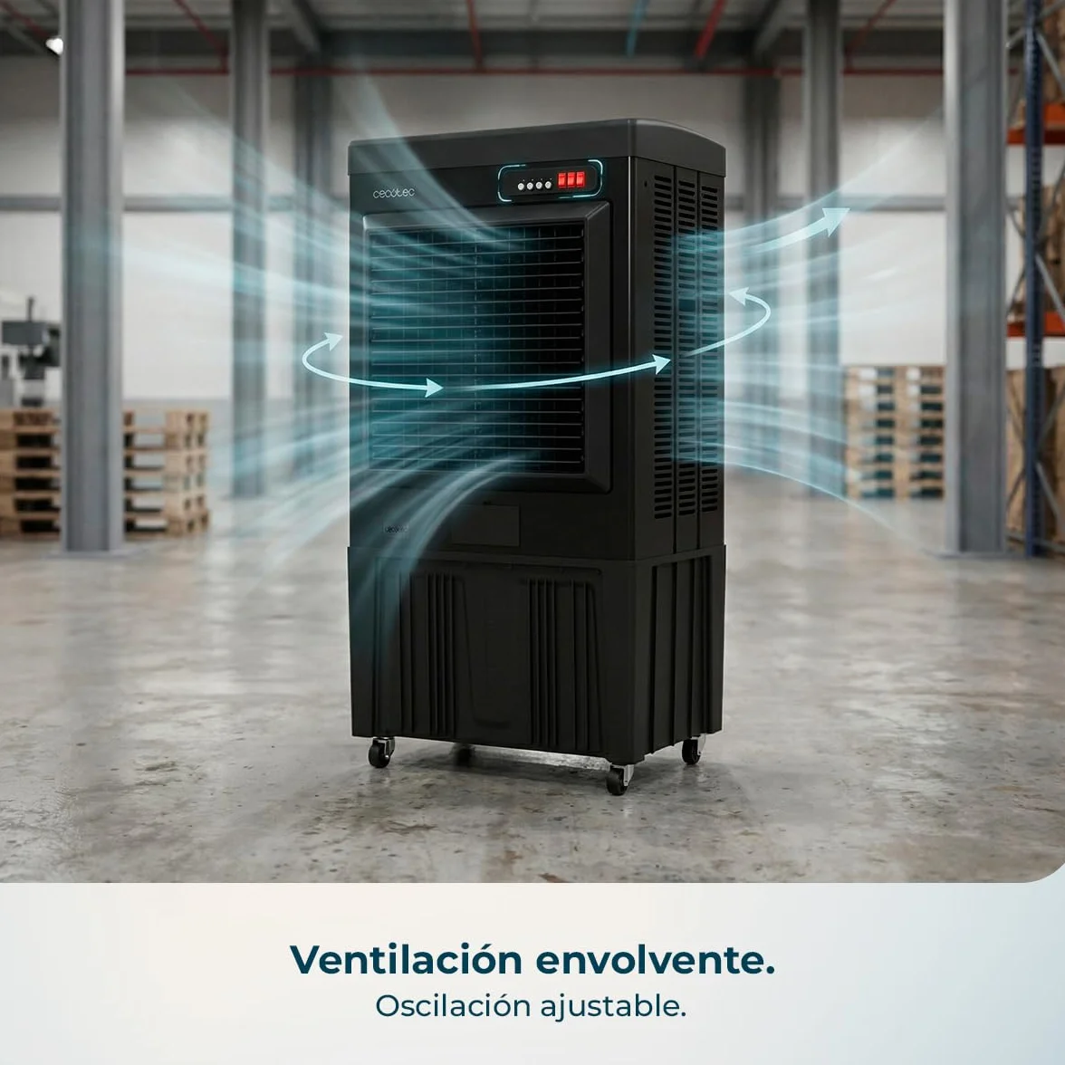 Cecotec Climatizador Evaporativo Industrial AirIndustry 110000. 350W, Depósito de 110 litros, Caudal de 9000 m3/h, 3 Velocidades Ajustables, Oscilación, Ruedas Multidireccionales
