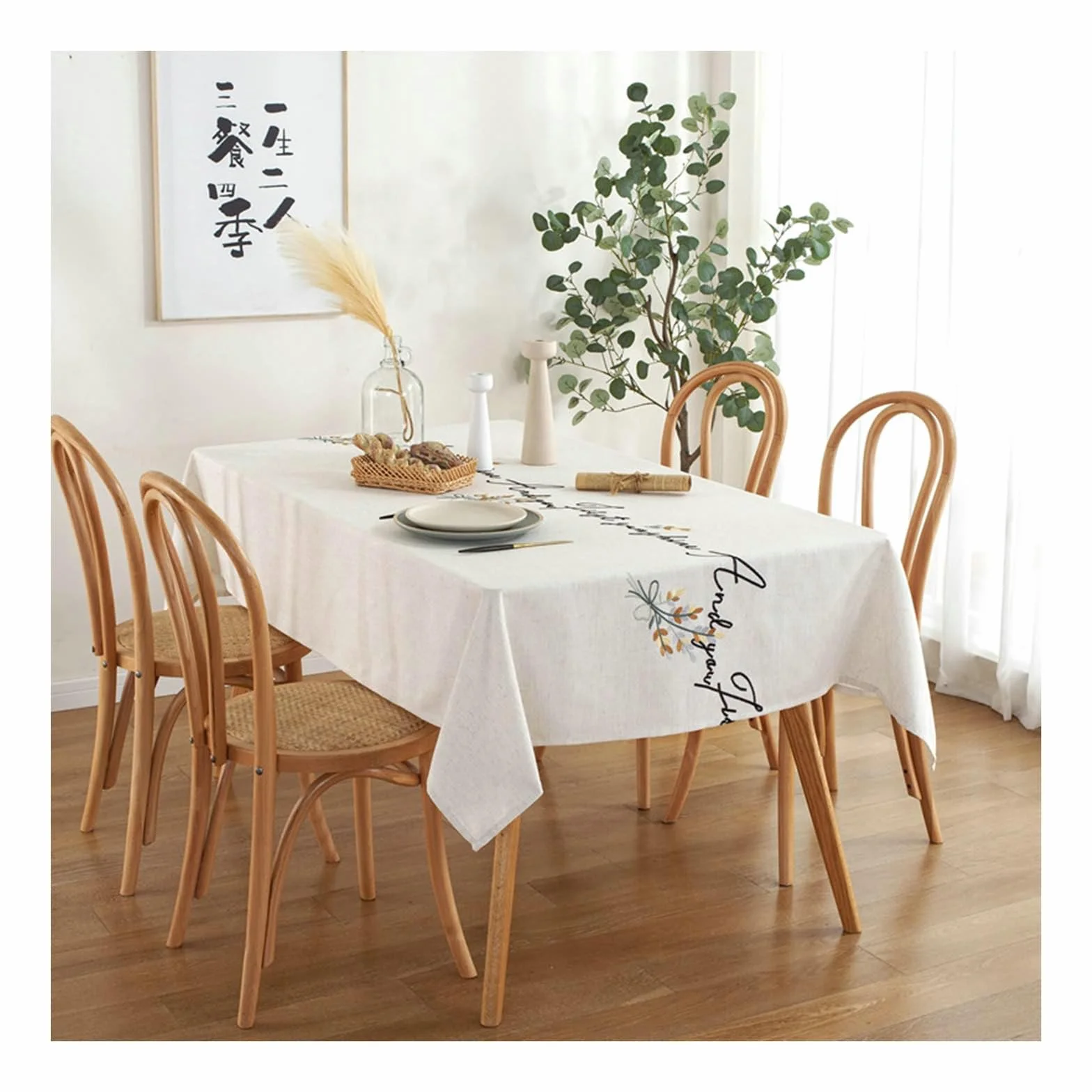 Gualiy Mantel Mesa Cuadrada Tela, Poliéster Manteles de Mesa Comedor 135x180CM Manteles de Mesa Antimanchas Bordado de Flores Manteles para Mesa Comedor, Beige