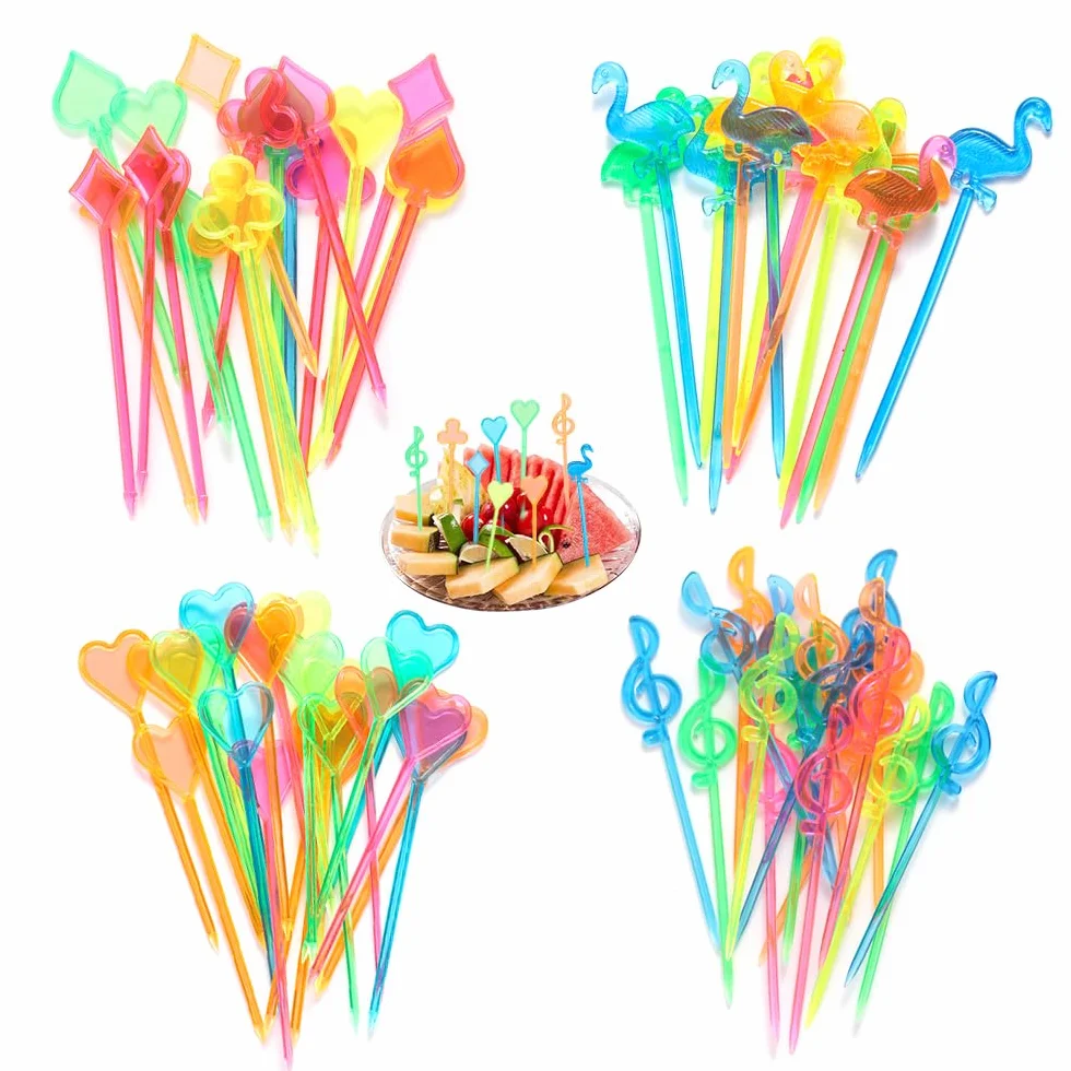 Palillos para Aperitivos de Plástico Multicolor 200 Piezas para Brochetas, Frutas y Tortas