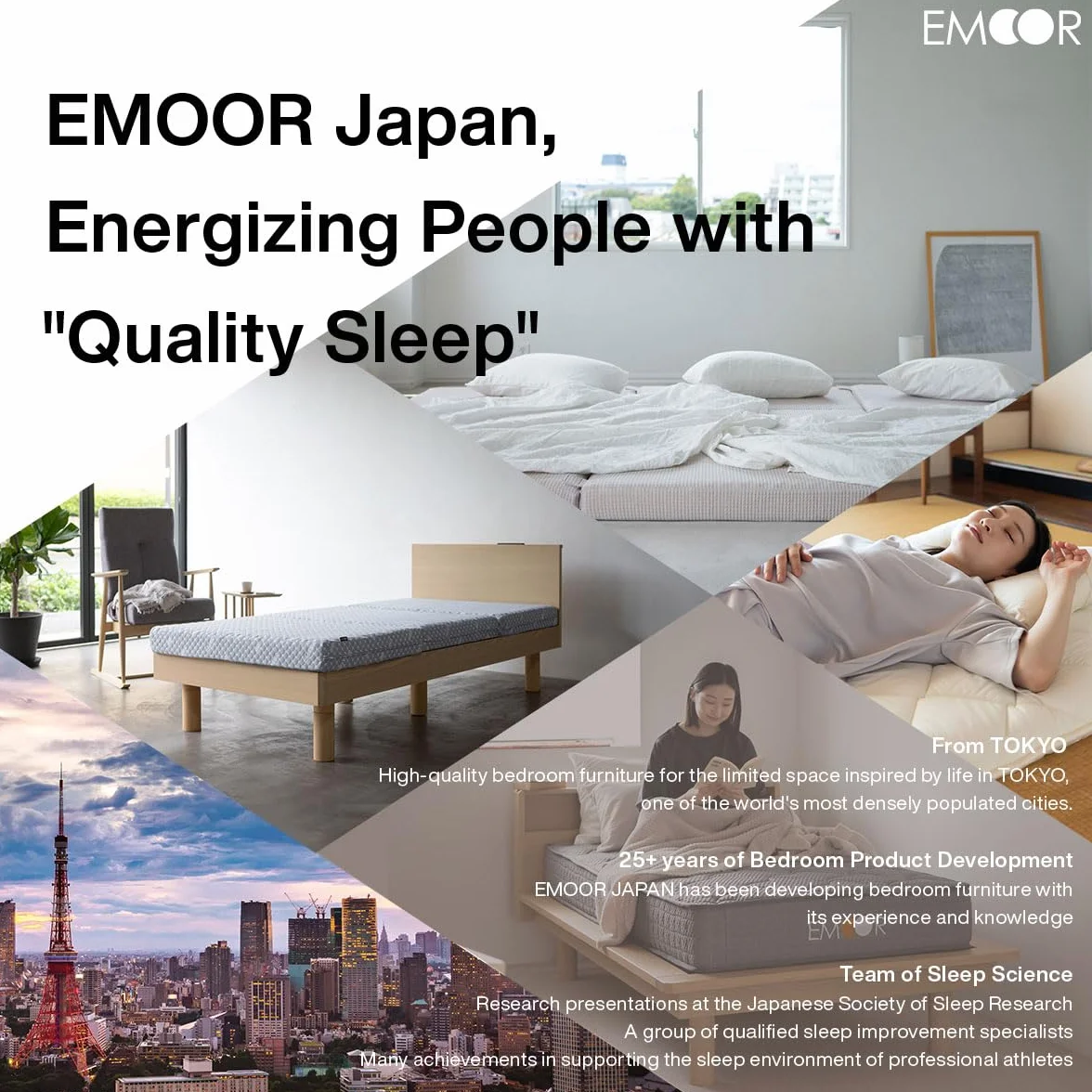EMOOR Estructura de Cama Baja Listones de Madera KAN SUNOKO 97 x 197 cm para Futón Colchón Japonés Pino Macizo (Sin Pintar), Tatami Dormir en el Suelo