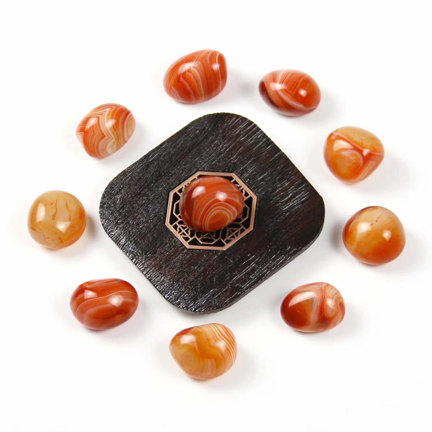 Piedras naturales de carneliano pulidas y rodadas, cristales y piedras curativas de cuarzo a granel para wicca, reiki, energía curativa, piedras de chakra, suministros de brujería (10 piezas)