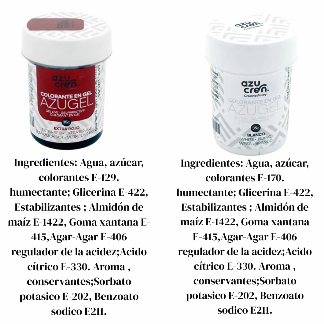 Azucren Colorantes Alimentarios en Gel Rojo y Blanco Pack 2 Ud 35 g para Fondant Buttercream Bizcochos