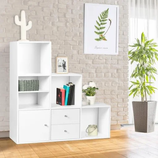 Mueble de escalera 3 niveles imitación madera haya con puerta y cajones