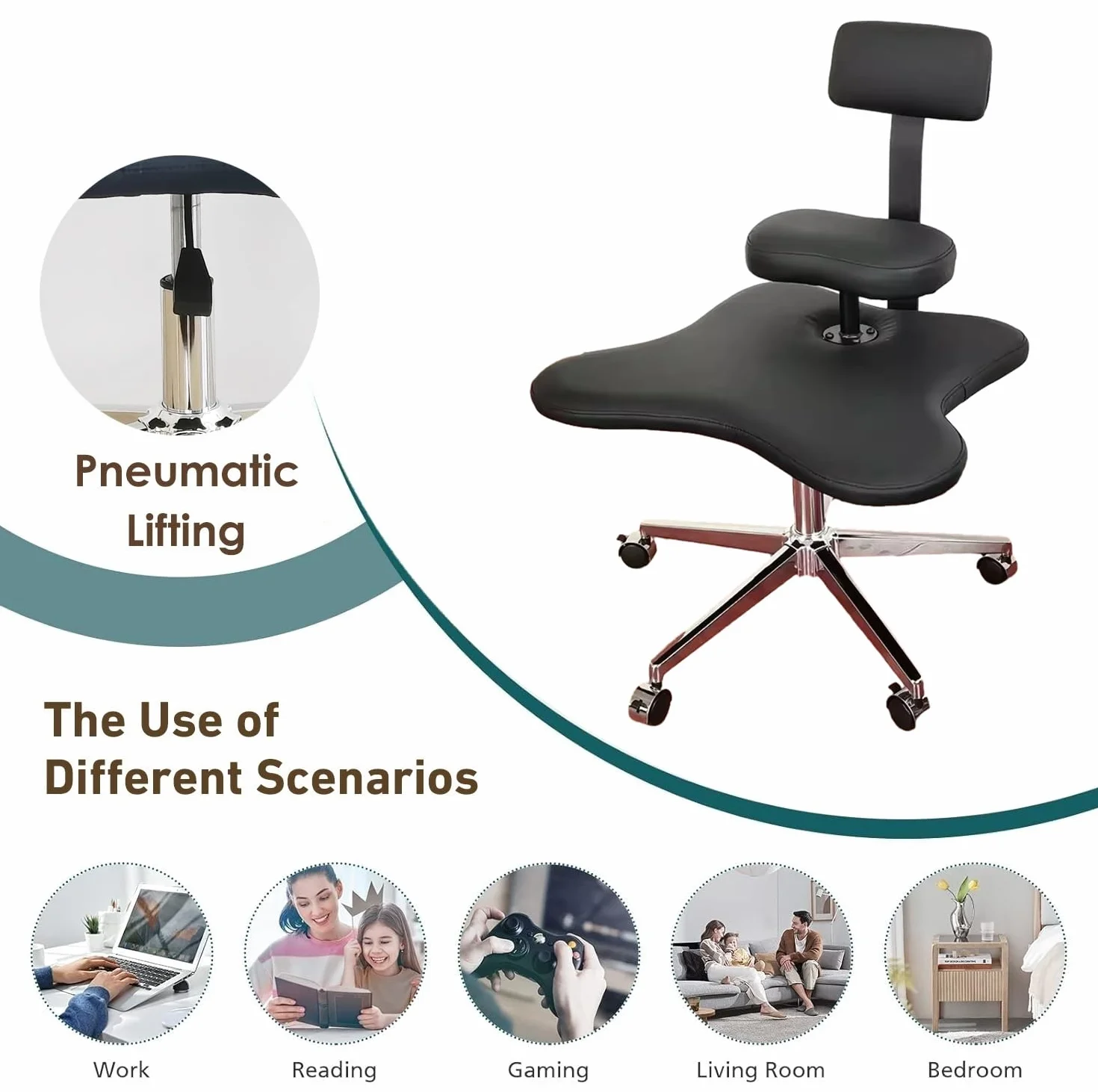 Silla Ergonomica Rodillas Silla de Rodilla Ajustable con Respaldo, Sillas de Piernas Cruzadas de Oficina Sin Brazos, Taburete de Rehabilitación para Ponerse en Cuclillas, Capacidad de 300 Libras