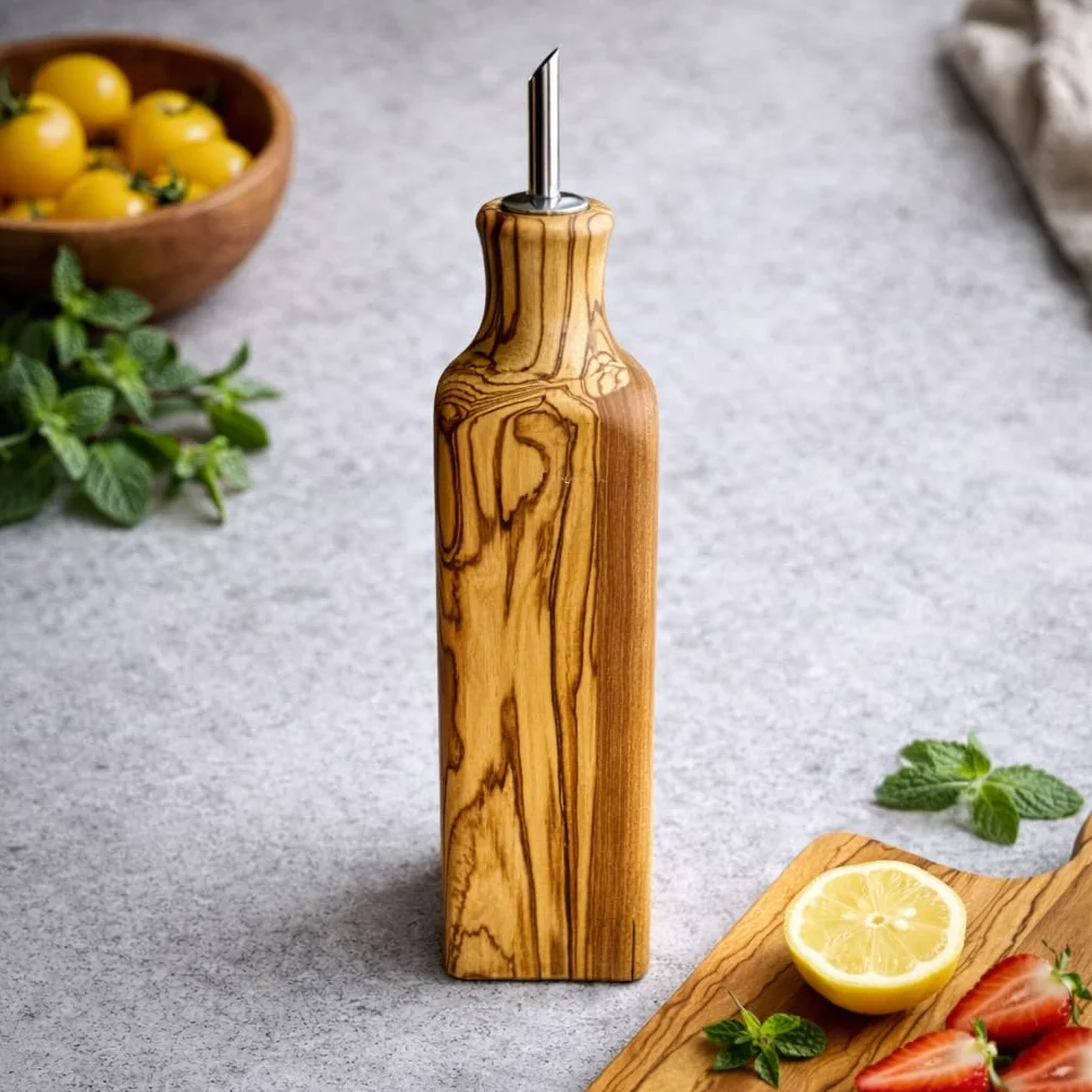 ege'deneve.com Botella de aceite de madera de olivo, Dispensador de Aceite de Oliva, Jarra de Aceite, 250 ml