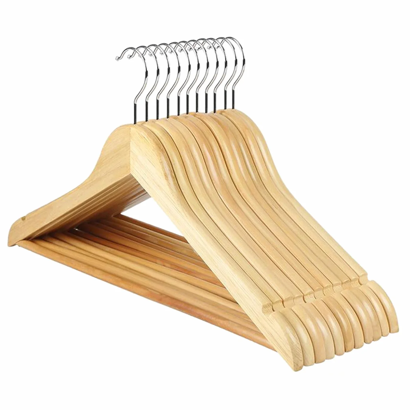 Pack 72 Perchas de Madera para Ropa,Gancho Giratorio 360º Colgador Antideslizante para Trajes, Abrigos, Chaquetas y Camisas, Muescas para Vestidos y Blusas