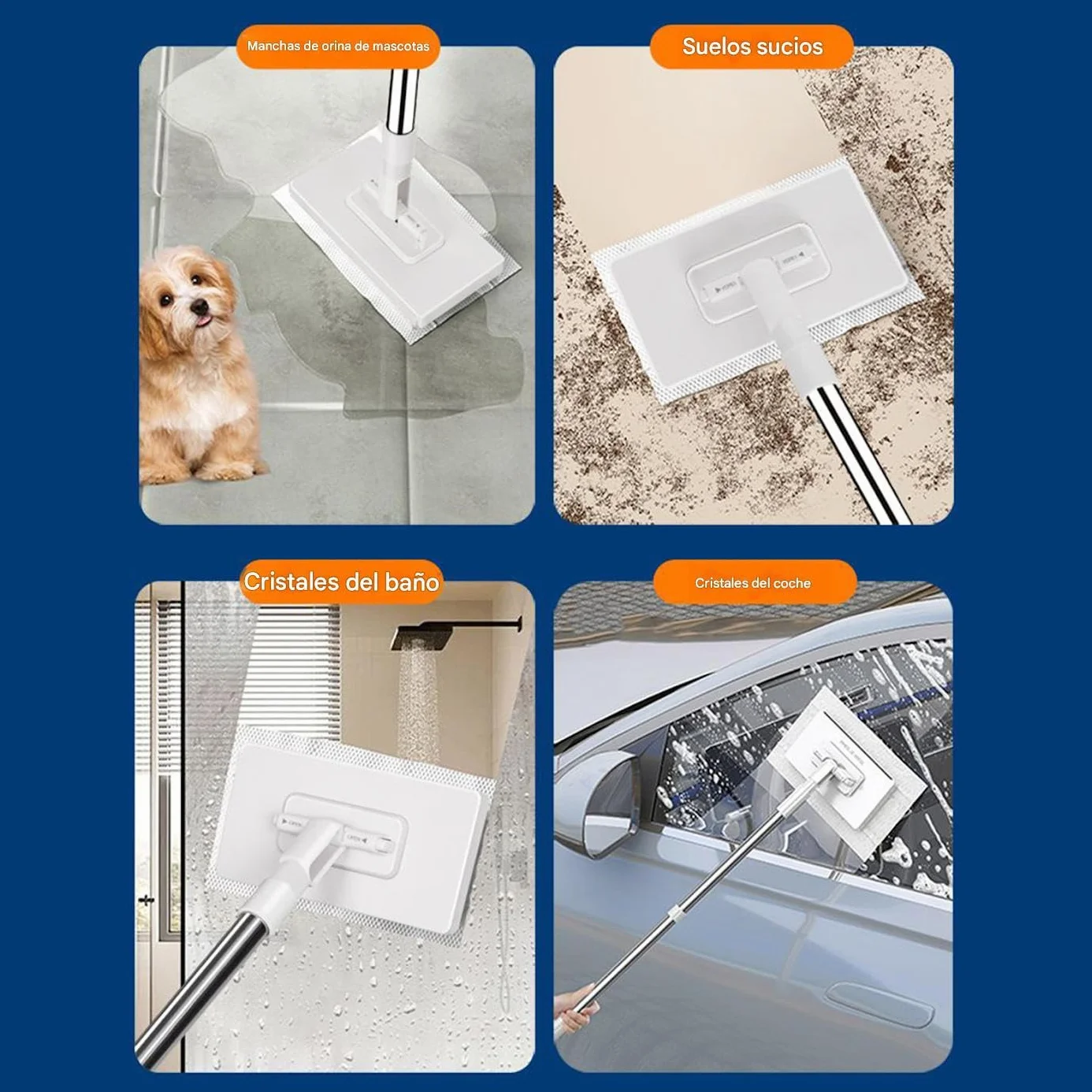 Fregona para Cocina - Paño De Microfibra Sin Necesidad De Lavado con 4 Recambios Reutilizables | Pinza Desmontable para Limpieza Multiusos en Cocina Dormitorio Baño y Pelo Mascotas