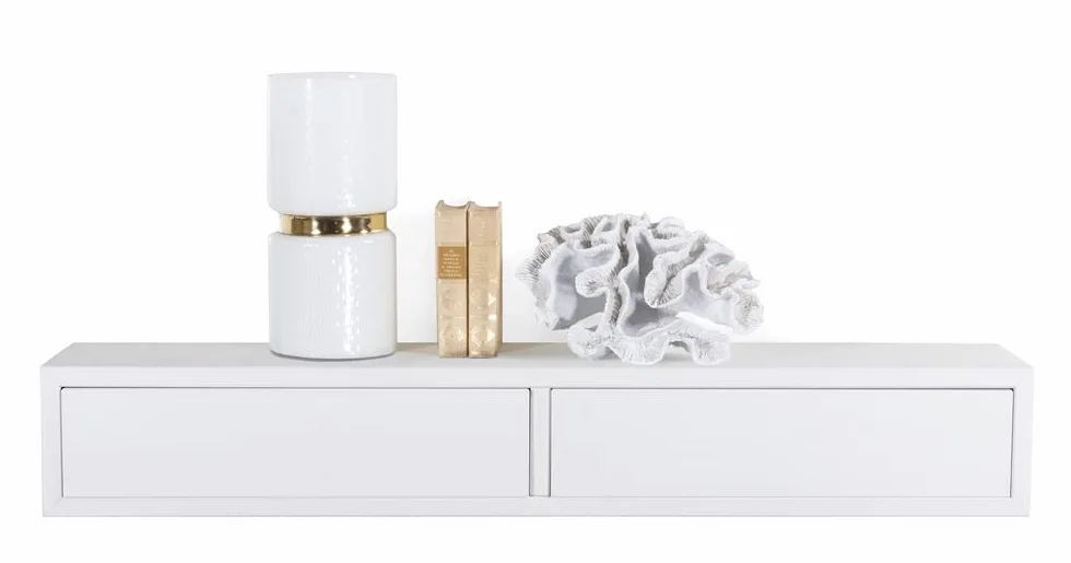 MODULARREDO | Domino Estante de Pared con cajón, mesita de Noche suspendida, Estante de Pared, 88,2 x 13,4 x 20 cm, Blanco - Fabricado en Italia