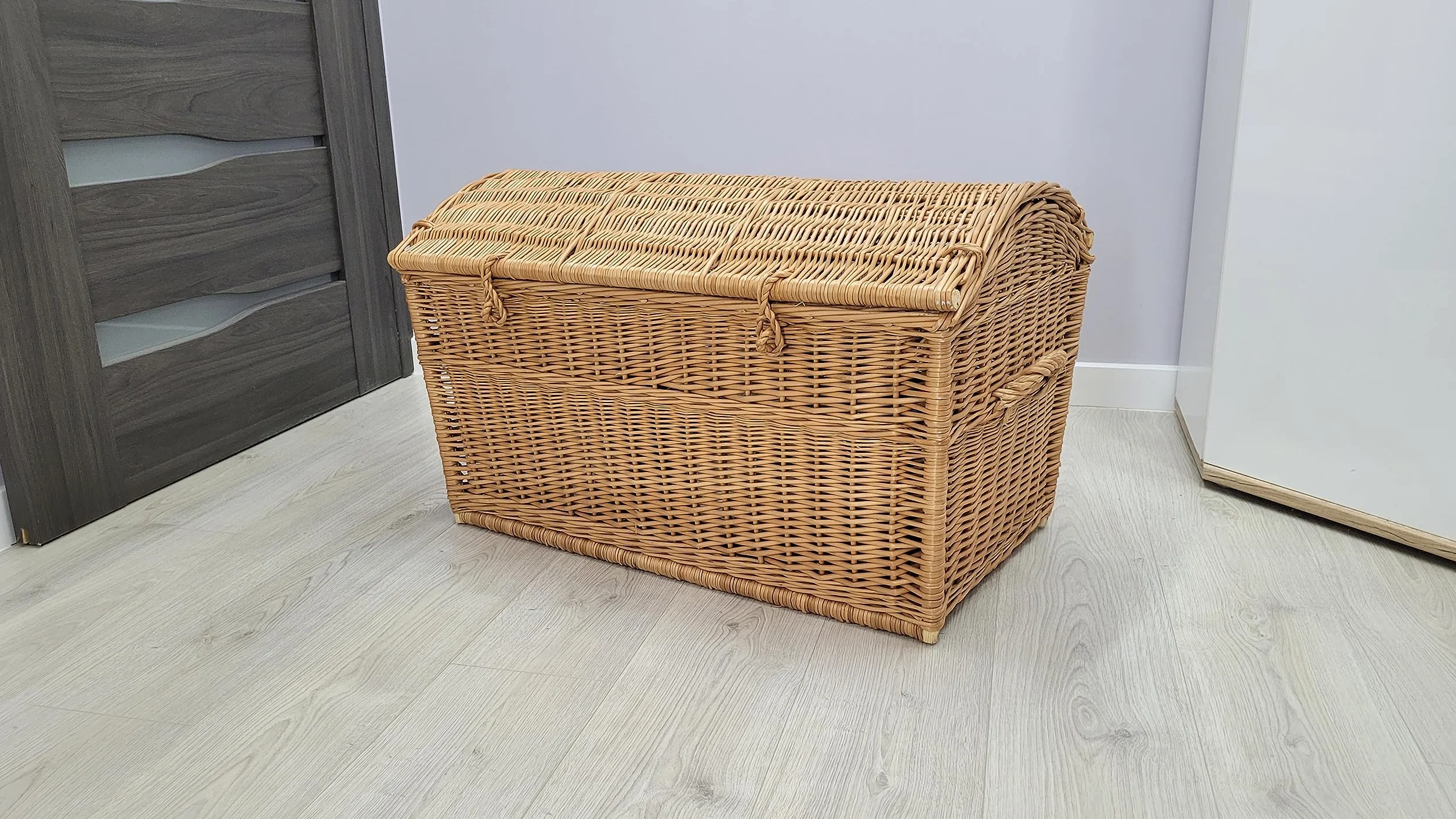 Baúl de mimbre XL pirata para juguetes, libros, lino, cesta hecha a mano y natural, 80 cm