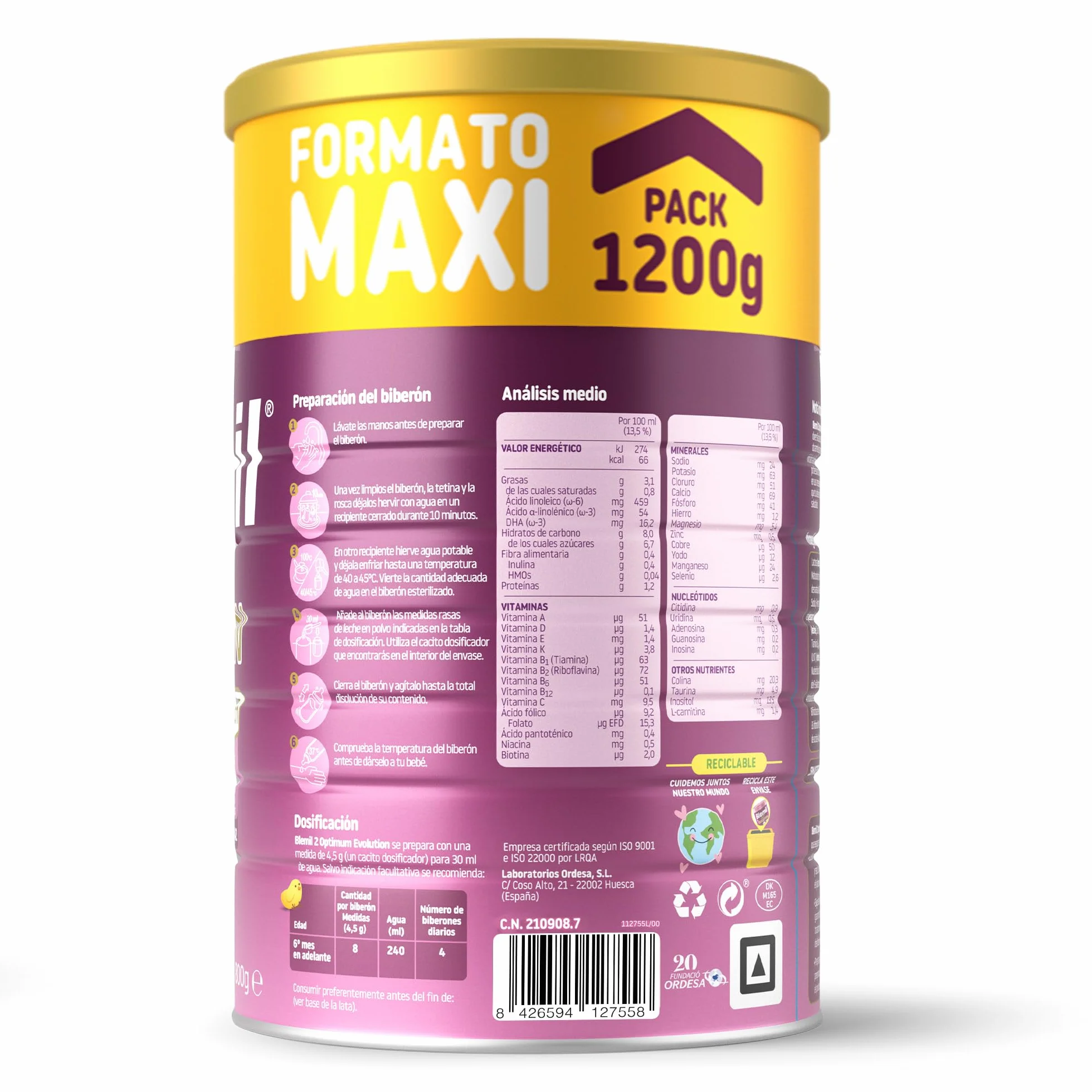 Blemil 2 Optimum Evolution 3PACK Leche de Continuación en polvo para Bebé 6 Meses 1200g