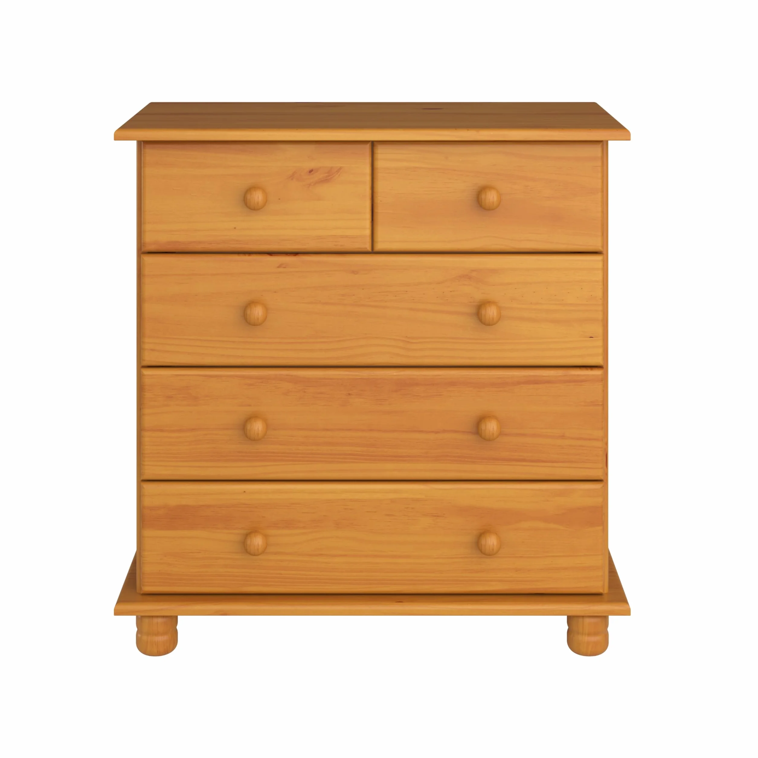 Moblit Comoda de Cinco Cajones Realizada en Madera de Pino Color Miel Serie Canet Medidas (81x78x39) cm. (Alto-Ancho-Fondo)