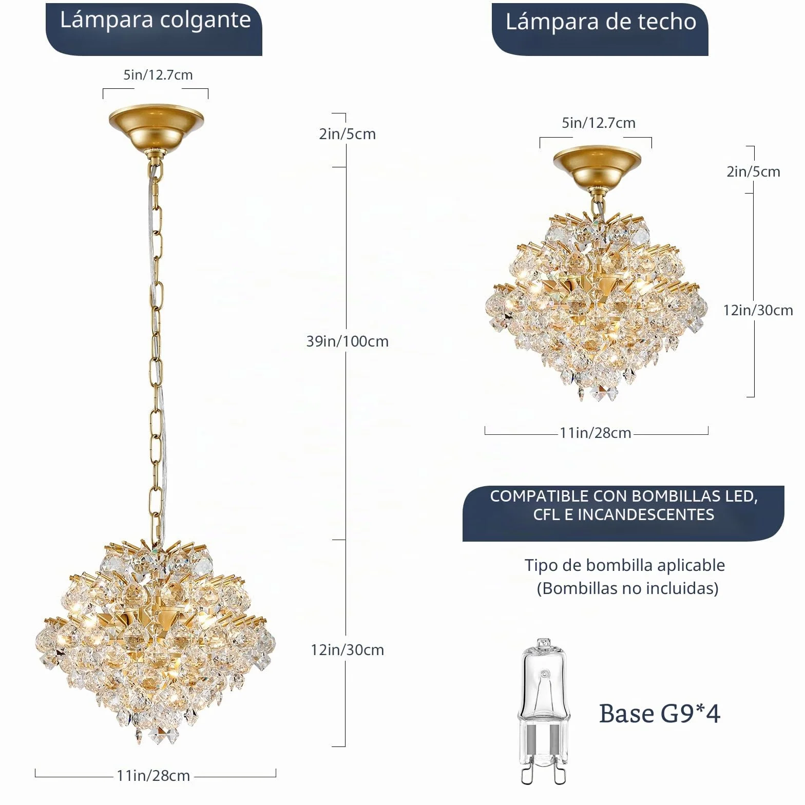 BESTIER Oro Colgante Moderno Candelabro Cristal Iluminación de Gota de Lluvia Lámpara de Techo Lámpara para Comedor Baño Dormitorio Sala de estar 4 bombillas G9 Requeridas D28cm x H30cm