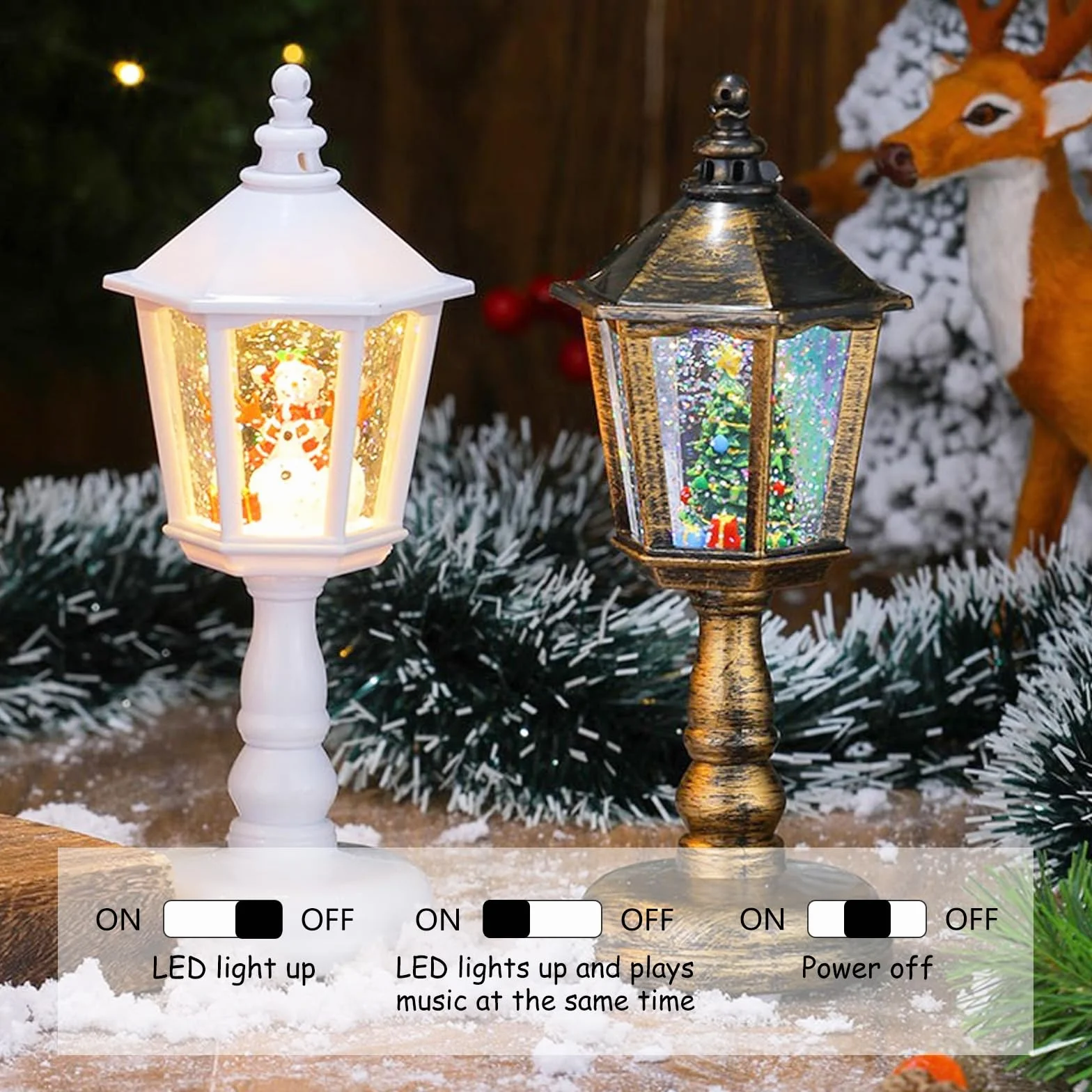Bola de Nieve Navideña Con Caja de Música y Luz LED Blanca Cálida - Decoración Navideña Funciona Con Pilas