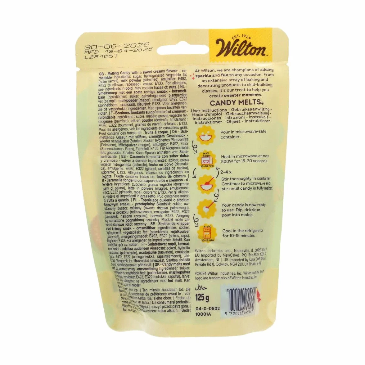 Wilton Candy Melts Azul Claro 125 g Caramelos para Derretir Dulce Cremoso para Moldear Sumergir Decorar Cake Pops Tartas Postres