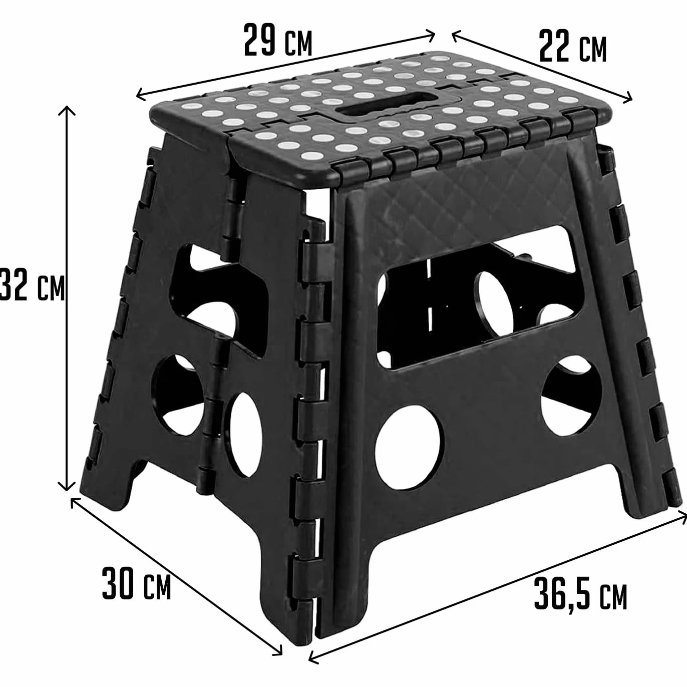 ACAN Tradineur - Taburete Plegable, Fabricado en PVC, Multiusos de plástico Resistente y Duradero, Ideal para escuelas, guarderías y hogar (32 x 22 x 29 cm, Color Negro)