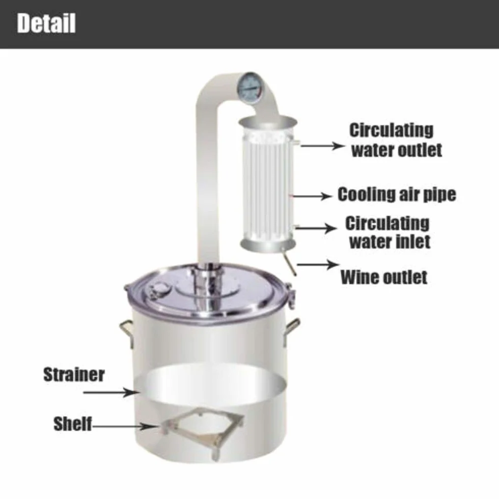 Juego de destilador de agua con alcohol 20L 100L acero inoxidable 304