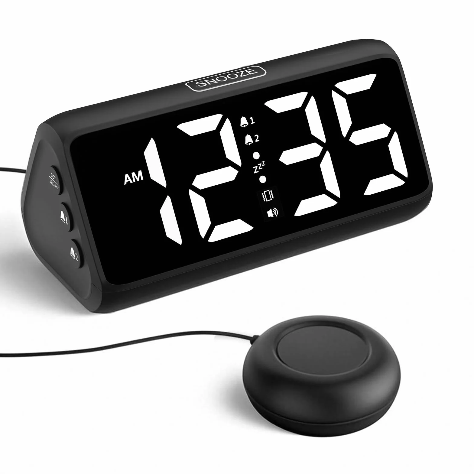Despertador fuerte para durmientes profundos, despertador fuerte con vibración, doble alarma, pantalla LED, 5 niveles de brillo, 4 niveles de volumen, snooze, despertador vibrante para ancianos