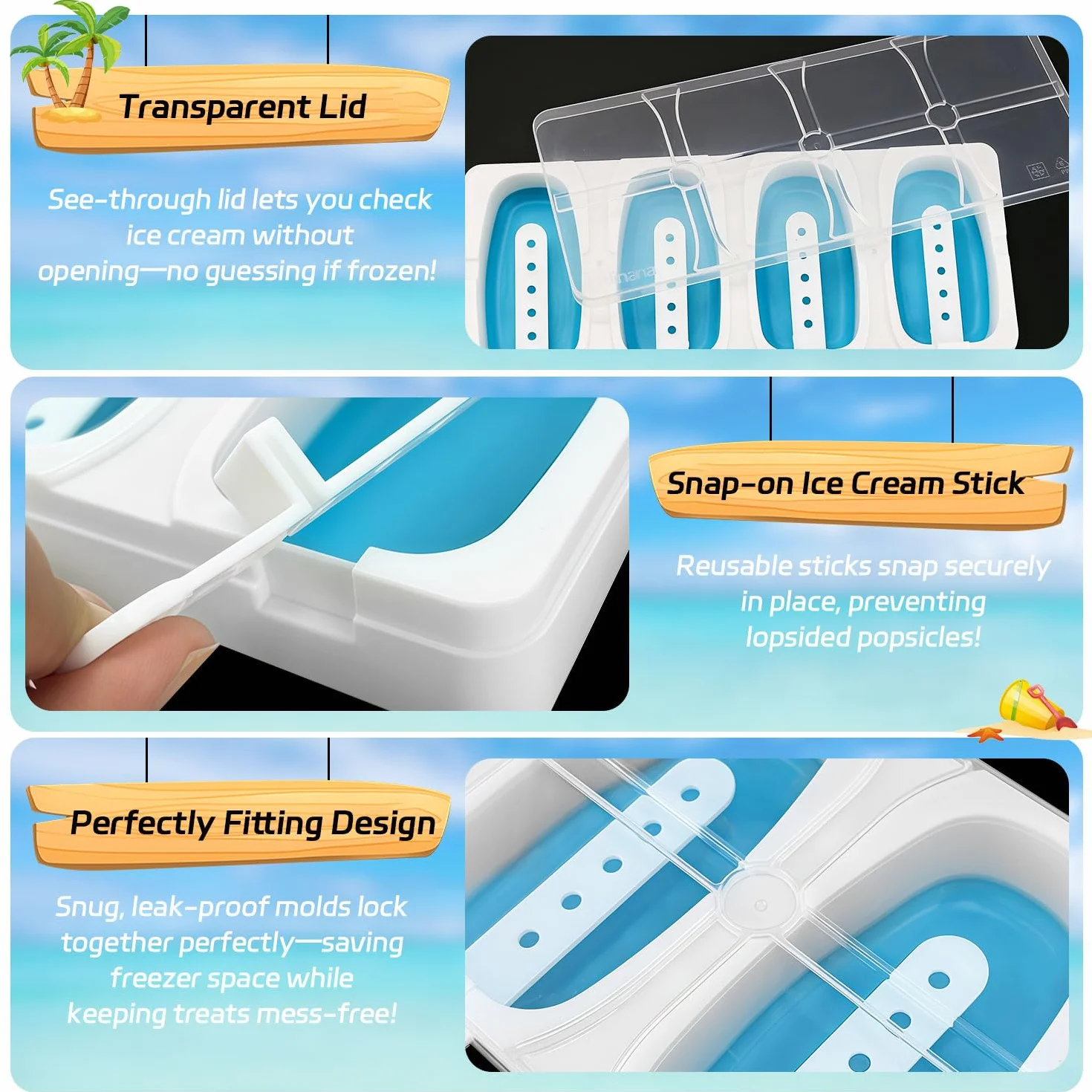 Molde de Helados de Silicona Apilable Sin BPA, Pack de 2 para Helados de Leche y Yogur