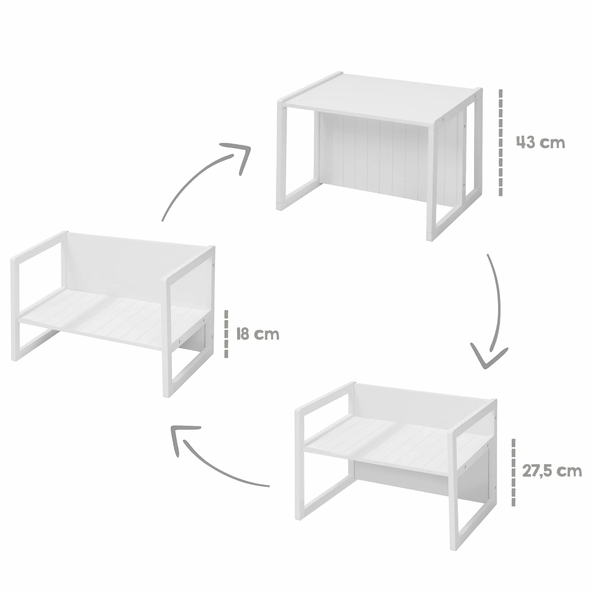 Banco Infantil 2en1 de Madera Ajustable 2 Alturas Asiento Convertible Mesa Escritorio 60 kg Blanco