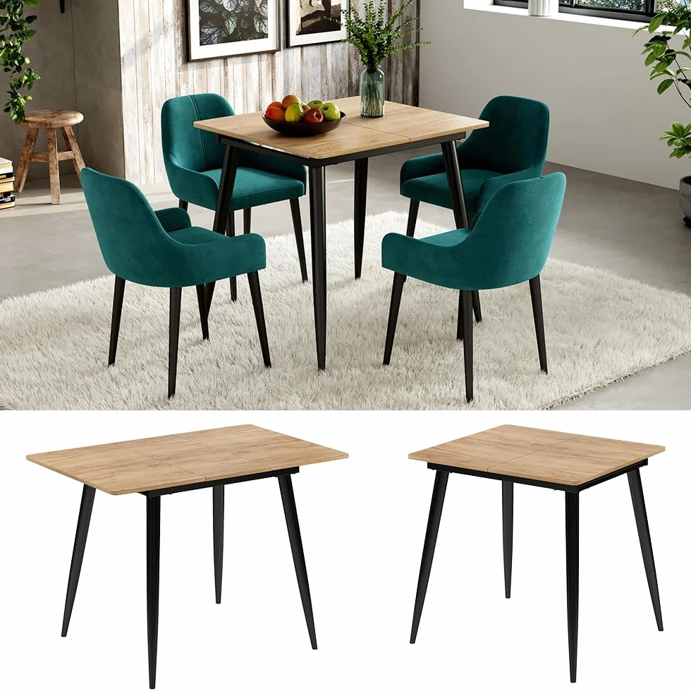 Vicco Mesa de Comedor Beaver, Goldkraft Roble/Negro, 80 x 70 cm Extensible, para Uso Flexible como Mesa de Comedor o de Trabajo