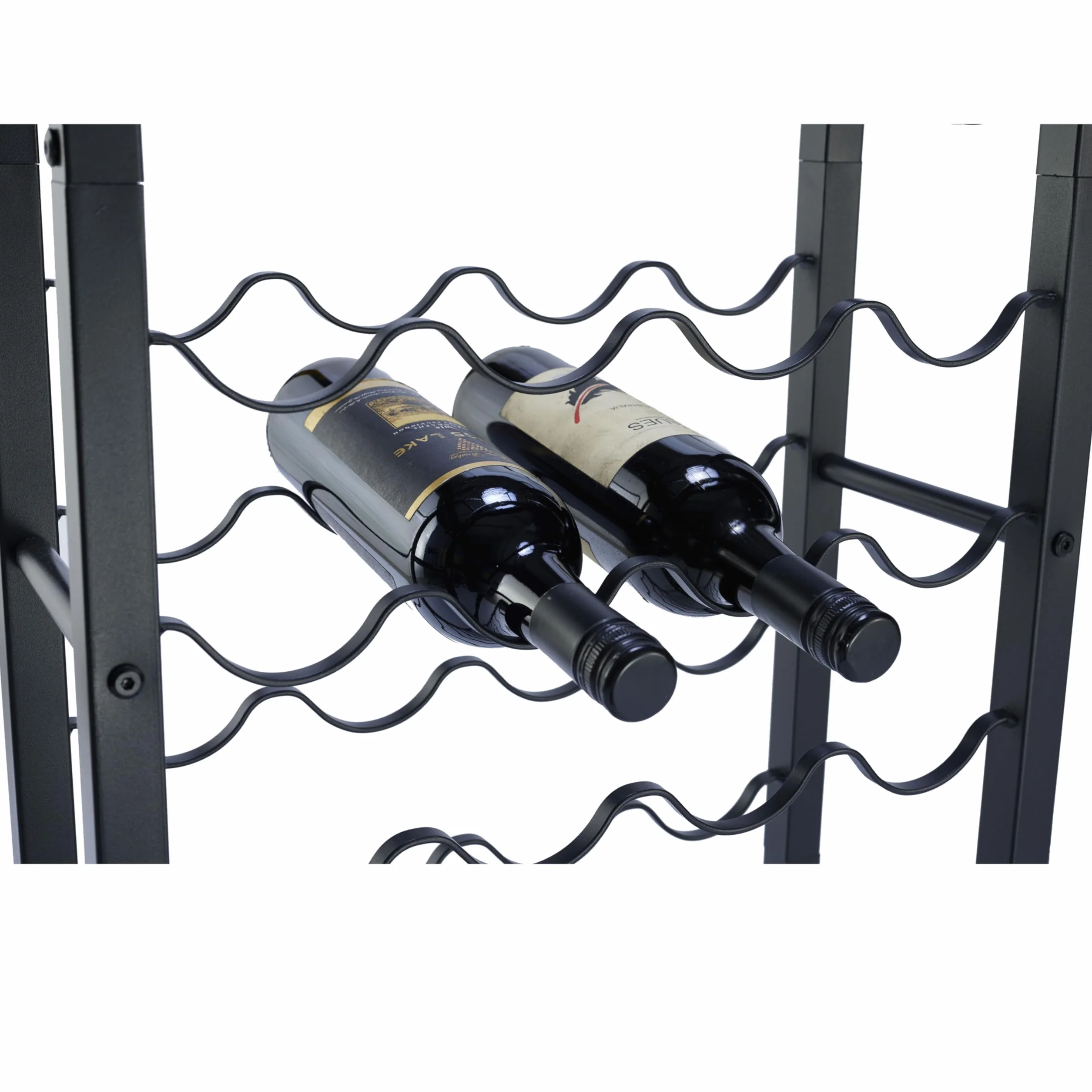Botellero - Vinoteca - Portabotellas de Vino - Almacenamiento de vinos con sacacorchos Recubrimiento de Polvo Negro Metal Acero Boteleros Estilo (65x20x180cm (108 Botellas))