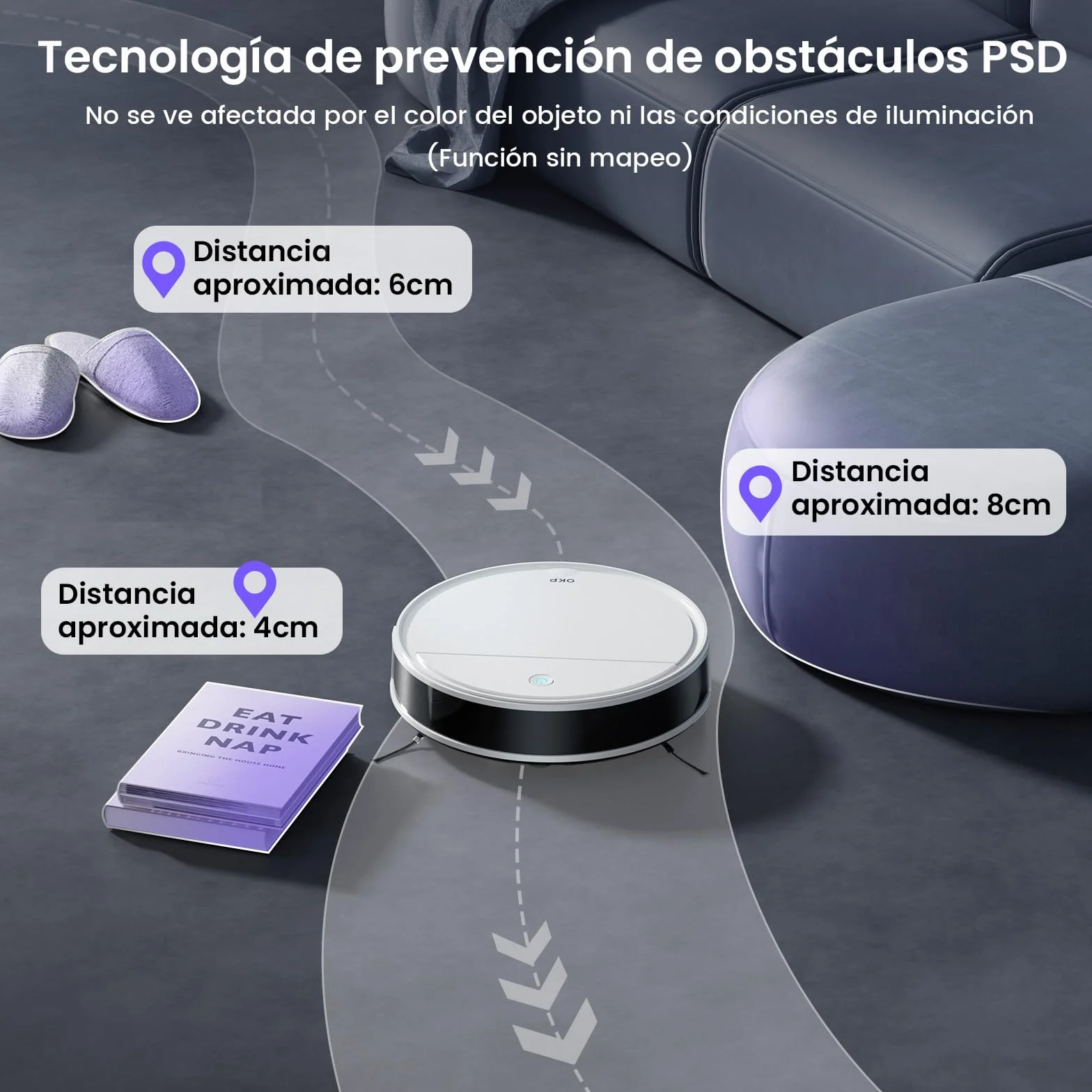 OKP Robot Aspirador y Fregasuelos, 5000pa, 180min, 190° PSD Evitación Precisa Obstáculos, Carga Automática,Aumenta Succión en Alfombra, Robot Aspiradora con 4 Modos de Limpieza, WiFi/App/Alexa