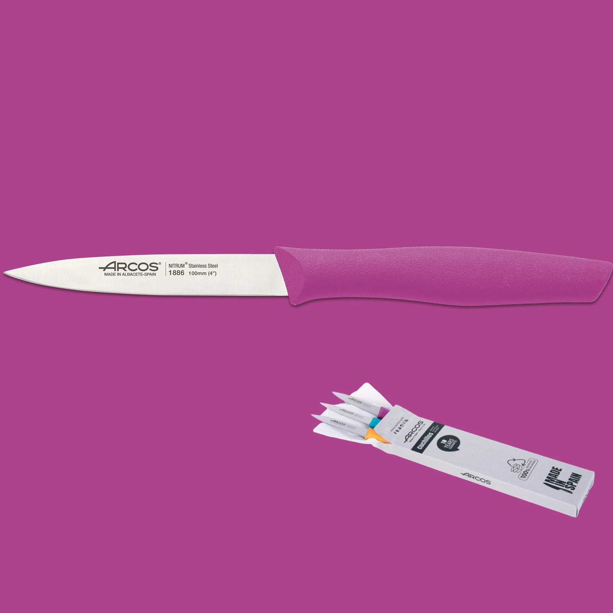 Arcos Serie Nova Cuchillo para pelar Acero Inoxidable NITRUM 3 colores Fucsia Turquesa Amarillo