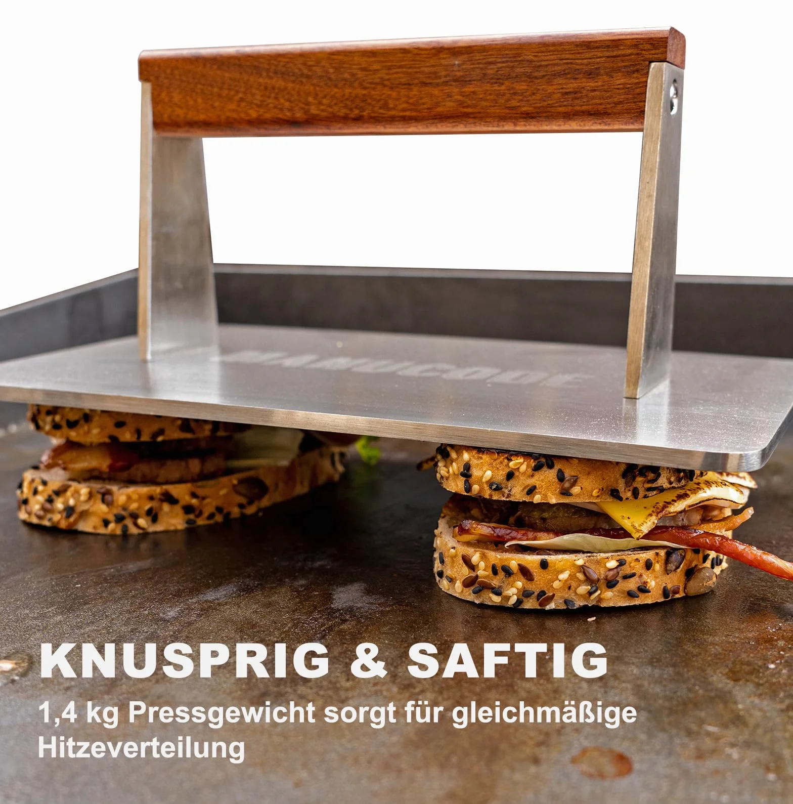 Smash Burger Press Acero Inoxidable 1.4kg Prensa Hamburguesas 23.5cm Rectángulo