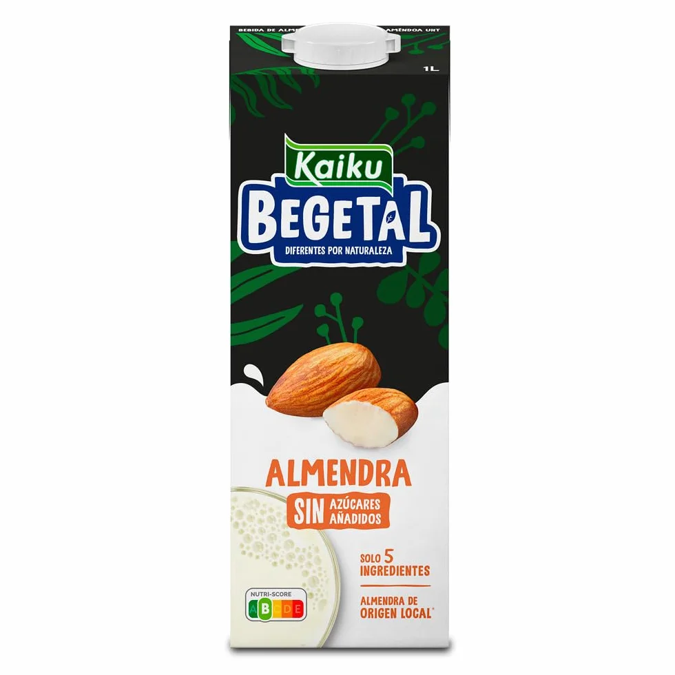KAIKU BEGETAL Bebida de Almendra Pack 6 x 1 L, 100% Vegetal, Sin Azúcares Añadidos, Vegana y Sin Gluten