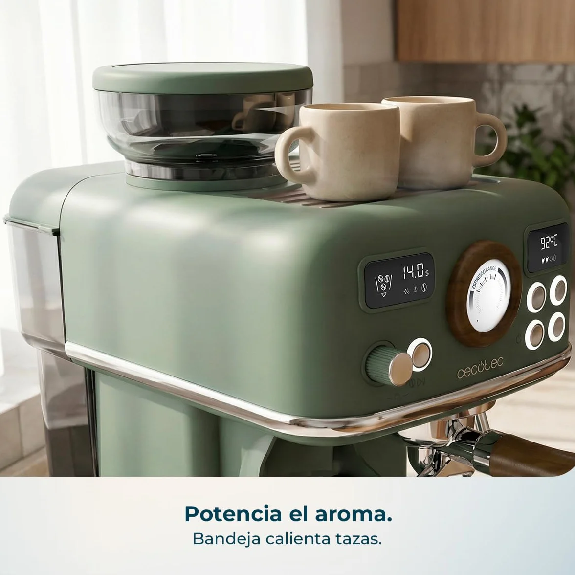 Cecotec Cafetera Express Manual Power Espresso 20 Tradizionale Grind. 1500W, Molinillo 20 Niveles, 20 Bares, PID, Thermoblock, Steamer, Cold Brew, Café Recién Molido con Crema Perfecta