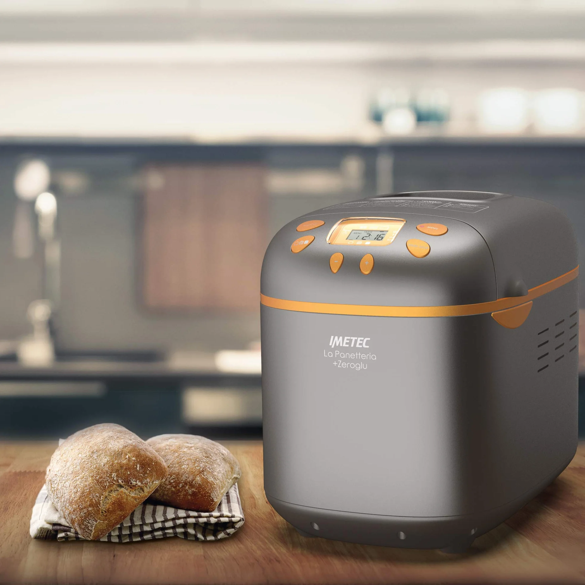 Imetec Panificadora La Panetteria+Zeroglu, 20 programas para pan, chapatas, panecillos, dulces con harinas naturales y sin gluten, 2 palas de amasado, temperatura controlada de fermentado, recetario
