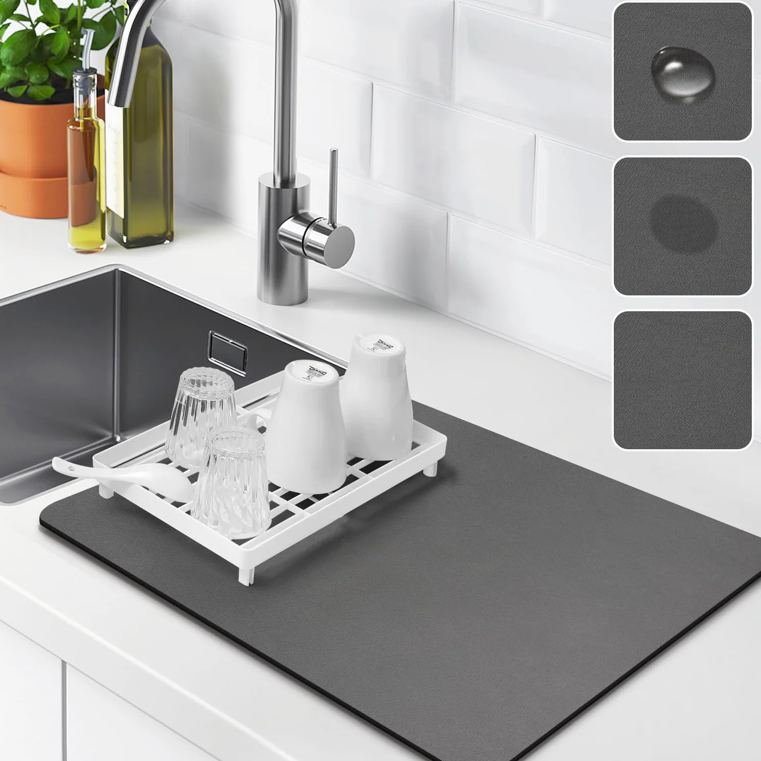 Alfombrilla Escurreplatos, Alfombrilla Escurreplatos Super Absorbente, Alfombra Escurreplatos Antideslizante para Mostrador de Cocina, Esterilla de Secado para Cafetera, Protector de Encimera