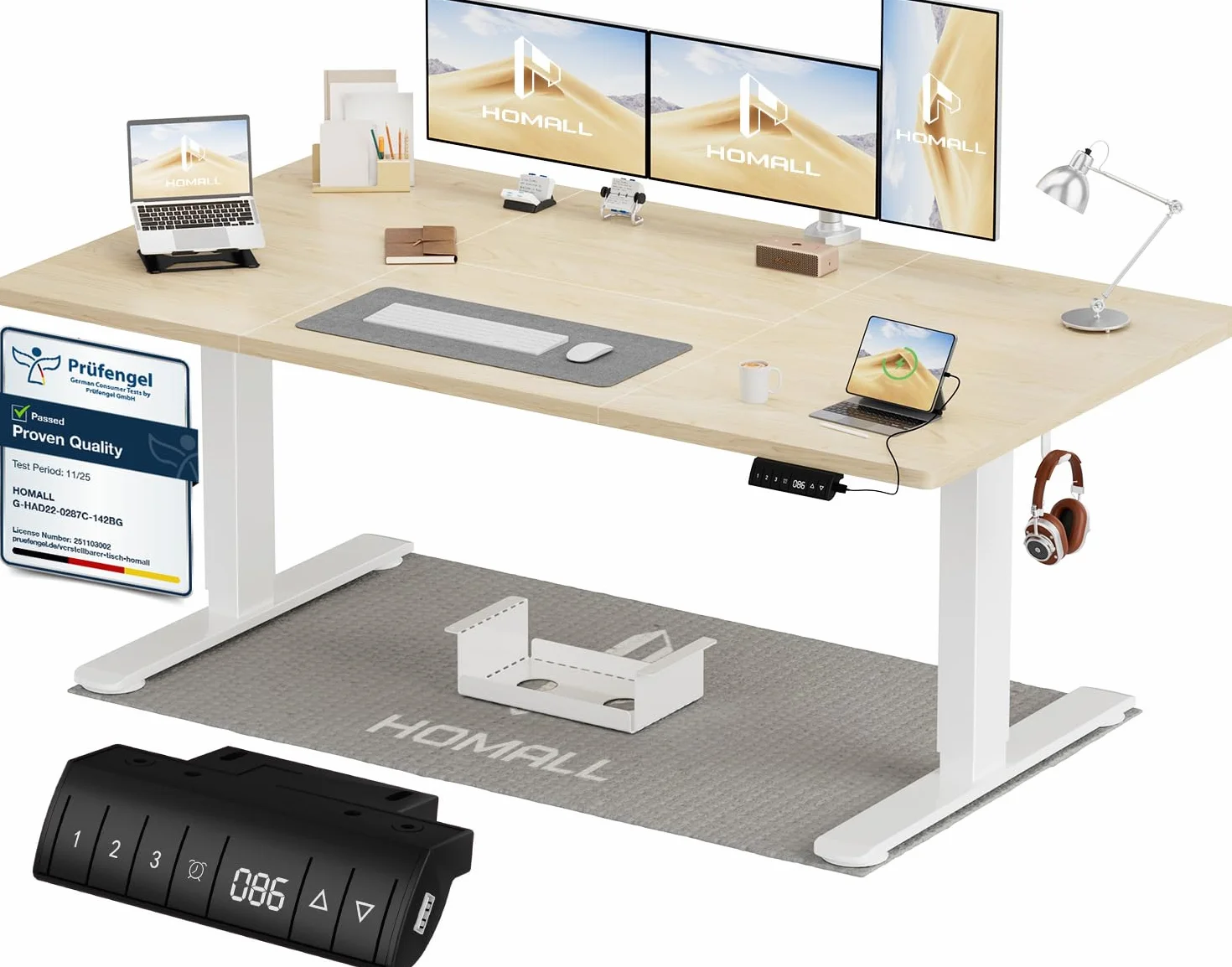 Homall Escritorio de Altura Regulable de 160 x 80 cm con Puerto de Carga USB-A, Escritorio eléctrico con Bandeja de gestión de Cables, Escritorio de pie con 3 Funciones de Memoria, Escritorio para