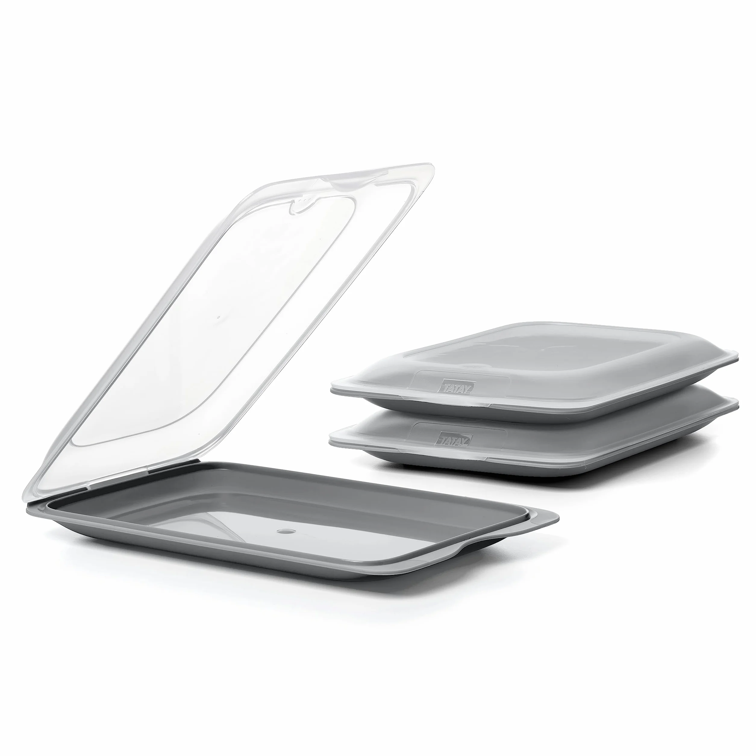 Tatay Porta Embutidos Fresh | Set de 3 Estándar | Tupper Embutido Nevera | Tapa Extraíble, Apilable | Apto Congelador, Microondas y Lavavajillas | Libre de BPA, 17 x 3,2 x 25,2 cm, Color Gris
