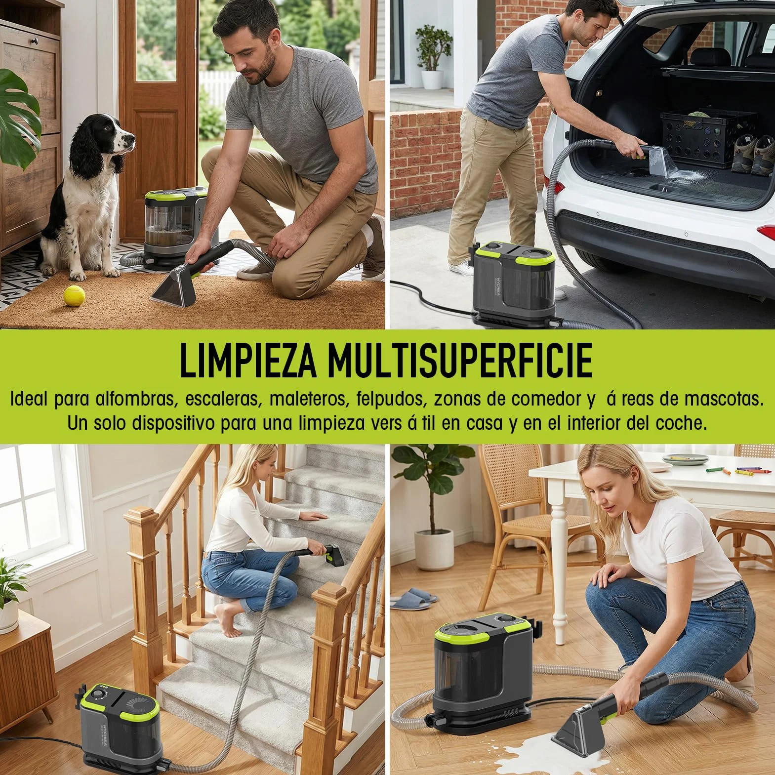 HYCHIKA Limpiador de Tapicerías con Aspiración y Lavado 1800W | 17 kPa, Limpiador de Alfombras con Lavado y Aspiración, Limpiador Textil Portátil, Quitamanchas para Sofá, Tapicerías y Coche