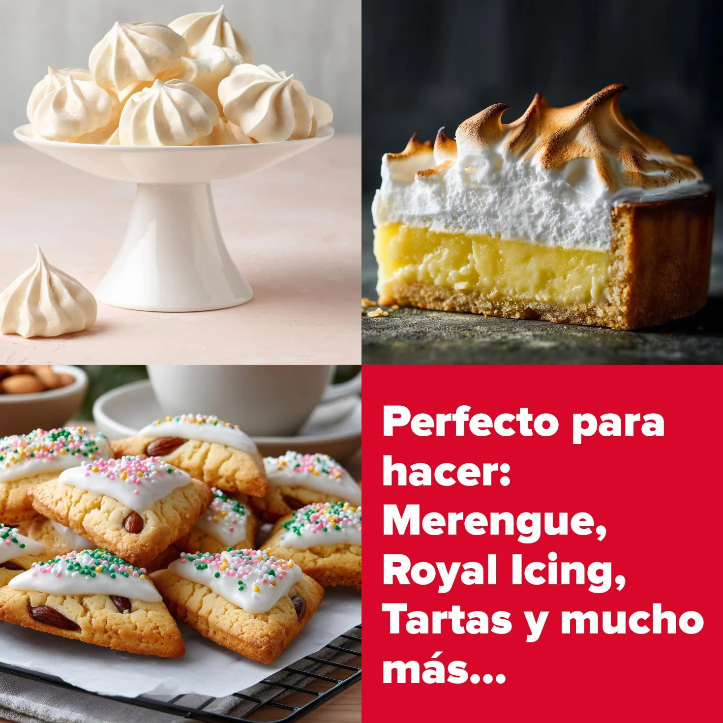Merengue en Polvo 200 g Extra White para Tartas y Cupcakes, Albúmina Sin Gluten Sin Lactosa