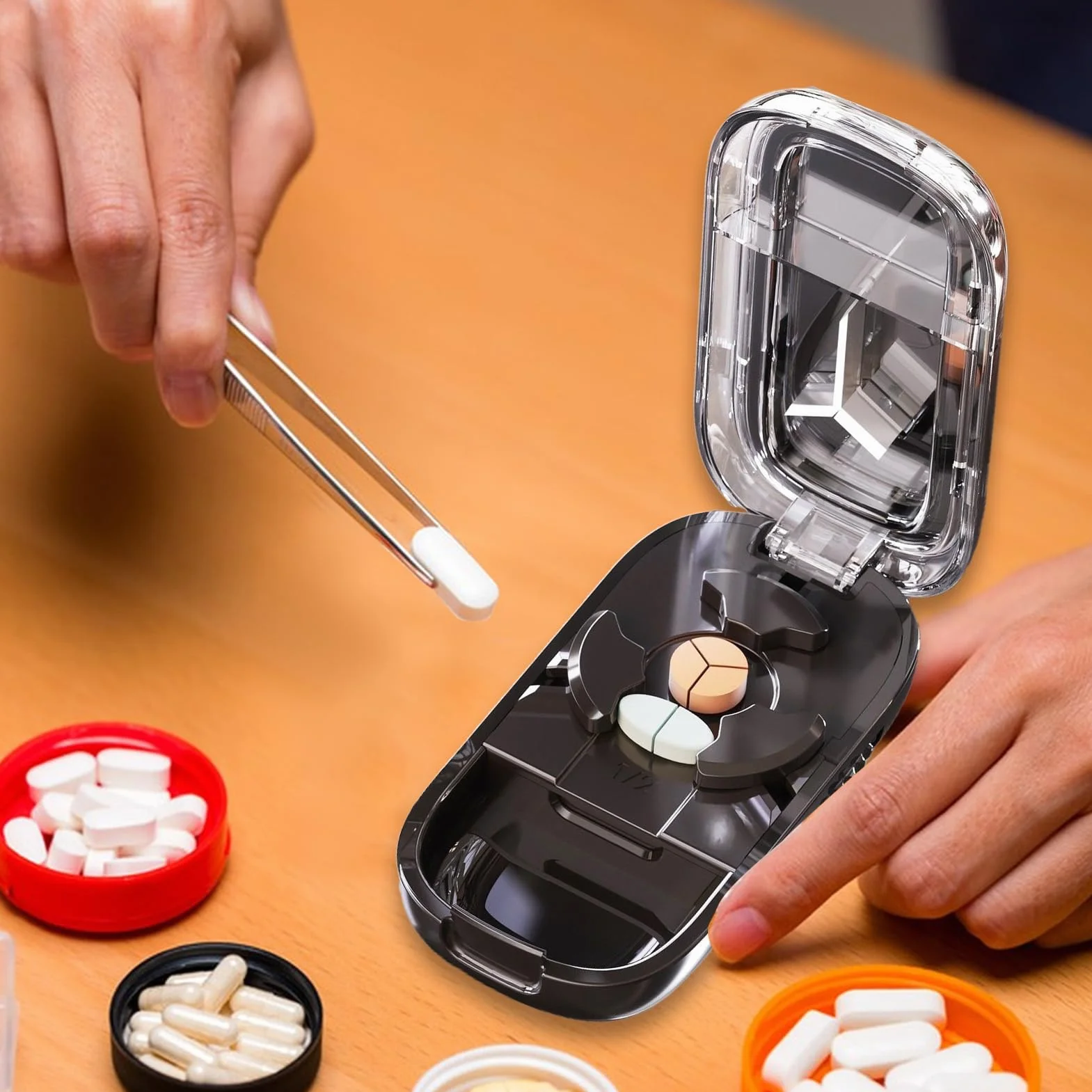 Cortador Pastillas Genérico Estuche Dispensador Medicamentos Viaje Diario