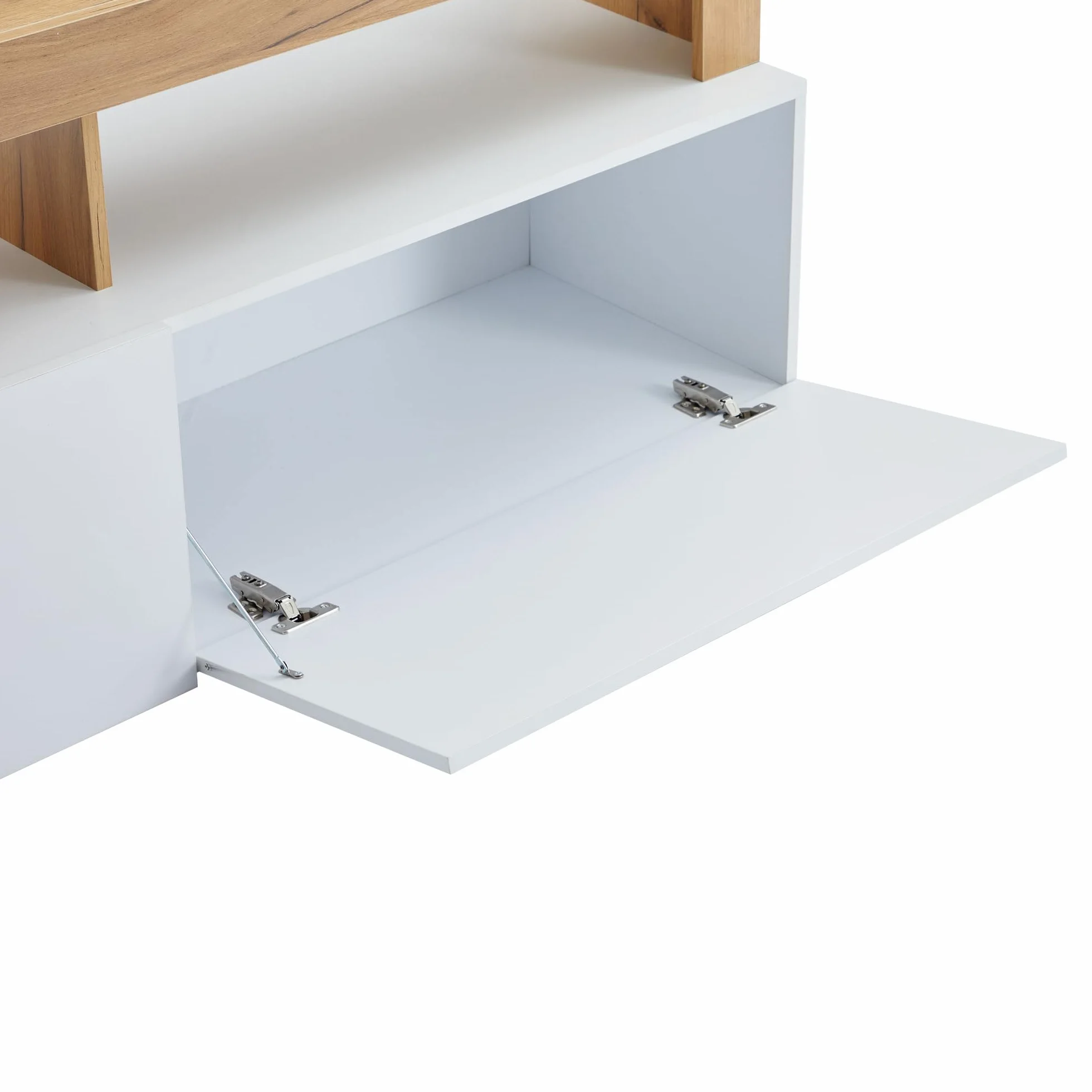 Mueble de TV moderno para televisores de hasta 80 pulgadas, espacio de almacenamiento abierto con luz indicadora LED, adecuado para armario de dormitorio y sala de estar, marco de madera
