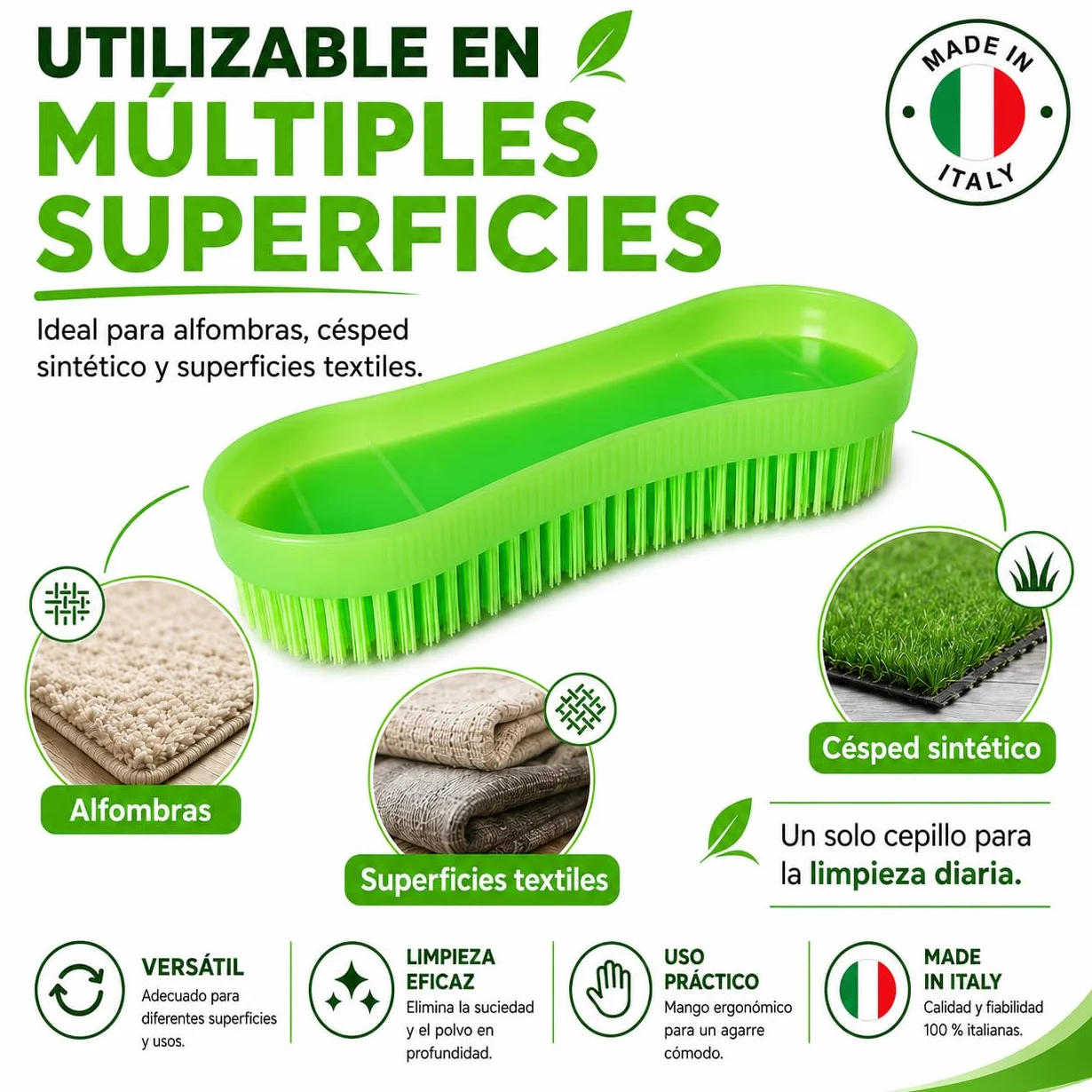 Cepillo para Alfombras Césped Artificial Superficies Textiles Cerdas Rígidas Plástico Diseño Ergonómico