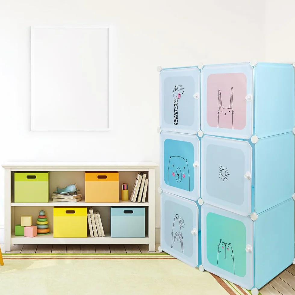 Armario de Plástico Modular con Puertas para Dormitorio Infantil, Organizador de Ropa 74x37x110 cm