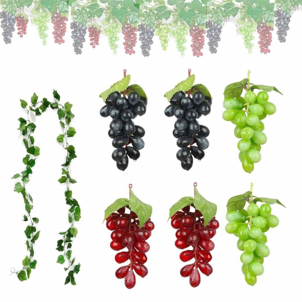 Racimos de Uvas Artificiales,7 Piezas Uvas Artificiales Realistas,Uvas de Plástico,Frutas Artificiales,Adecuado para Fiestas, Fotografía, Decoración de Bodas, Accesorios de Frutas