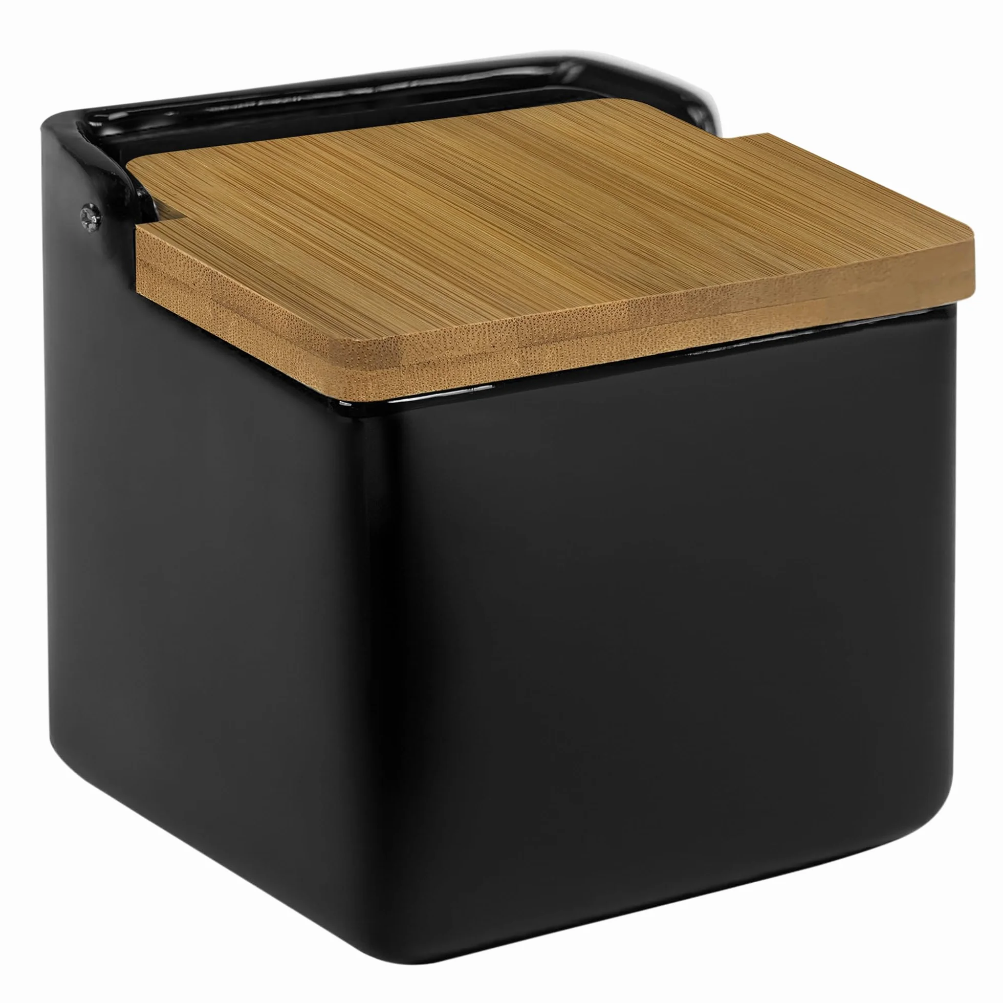 Salero de Cocina de Cerámica con Tapa de Bambú Negro Mate 12,2 x 12,2 x 11,5 cm