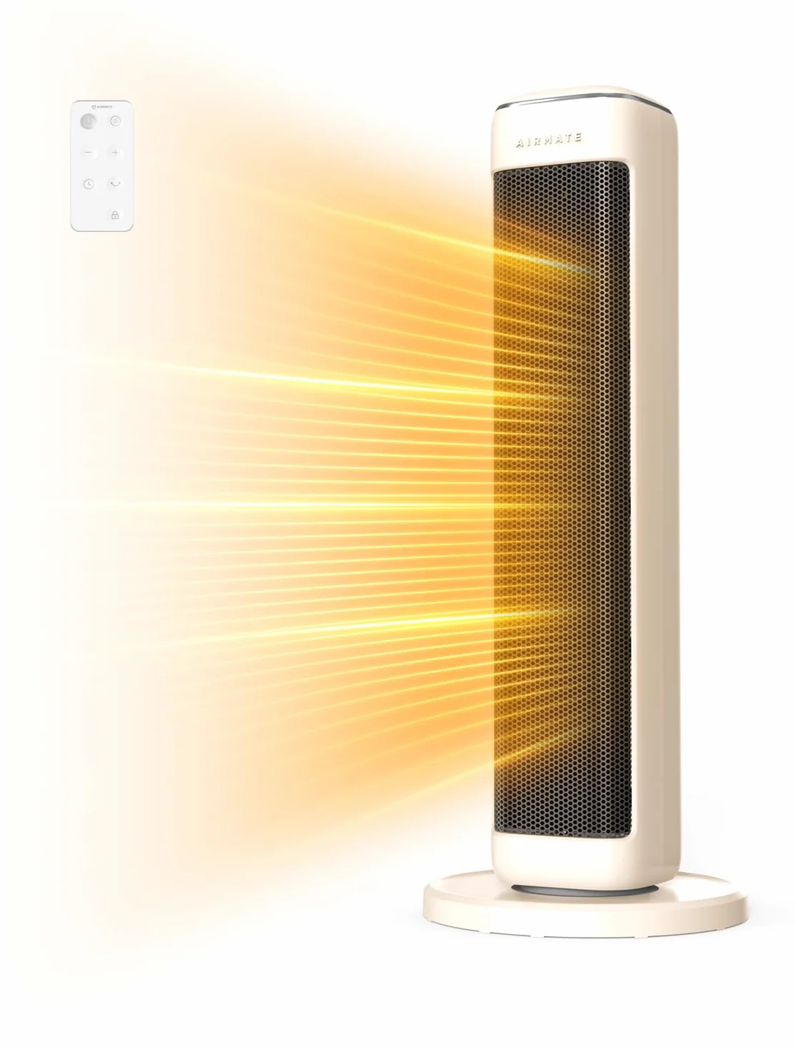 AIRMATE 63cm Calefactor Torre Bajo Consumo, 2000W Calefactor Cerámico Bajo Consumo con Oscilación 80°, 24H Heater Protección Sobrecalentamiento y Vuelco Calefactor Aire Caliente Eléctrico Dormitorios