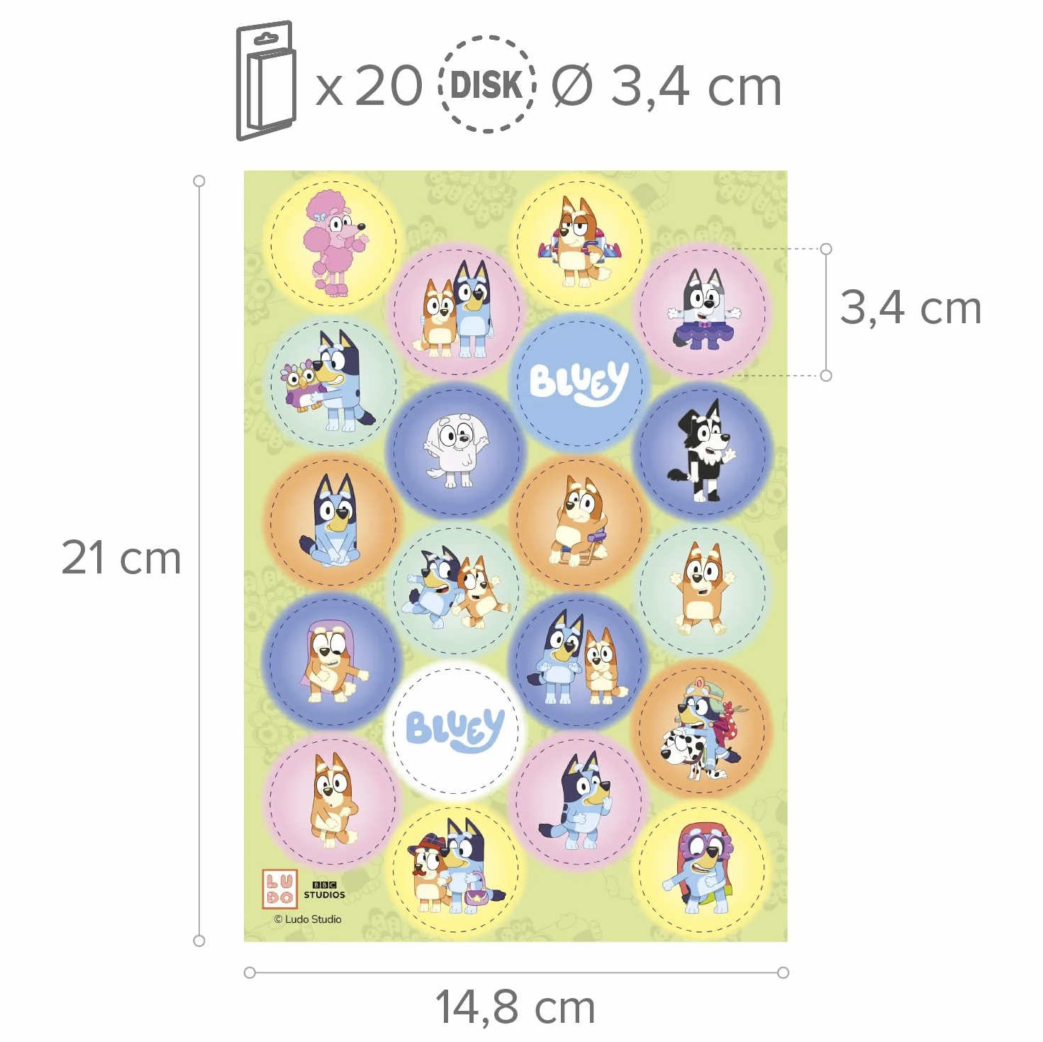Bluey Dekora Mini Discos de Oblea Comestibles 3,4 cm Pack 20 Unidades Sin Gluten